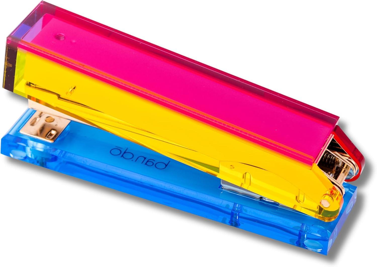 imagebando Cute Acrylic Stapler FunUniqueColorful Desk Accessories for WorkOffice Colorblock