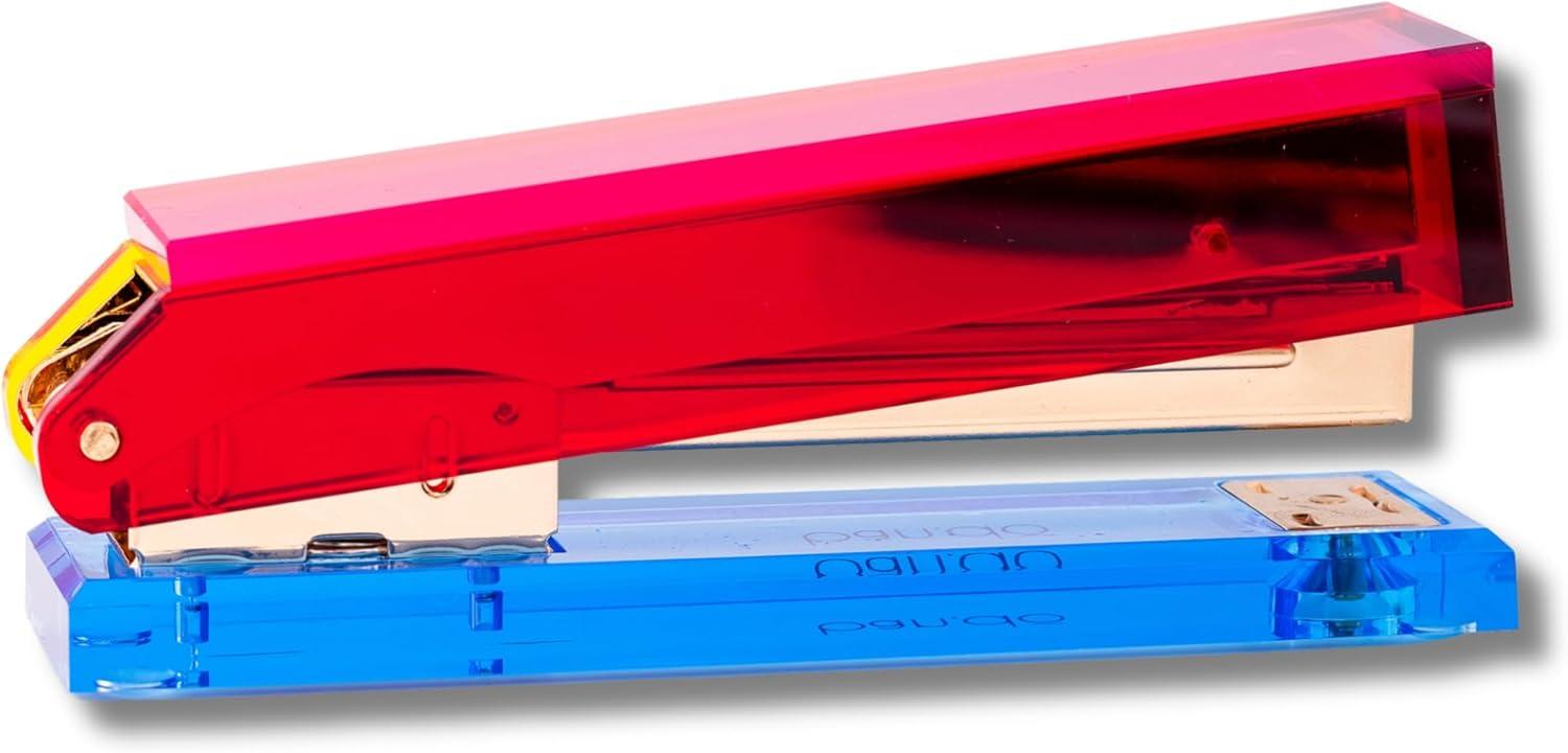 imagebando Cute Acrylic Stapler FunUniqueColorful Desk Accessories for WorkOffice Colorblock