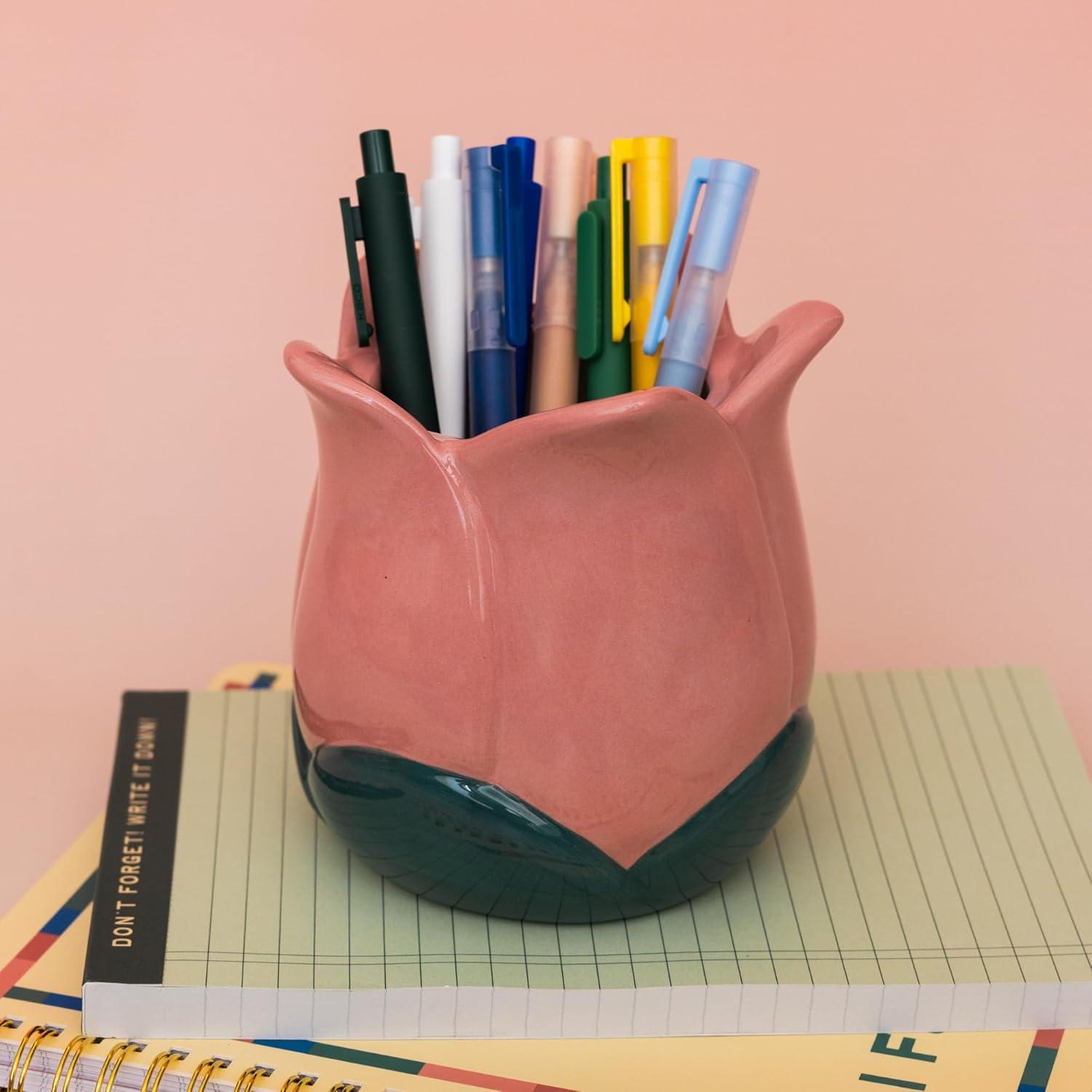 imagebando Cute Flower Vase for Coffee Table DecorCenterpiecesDining Table Small Unique Ceramic Vase TulipPink