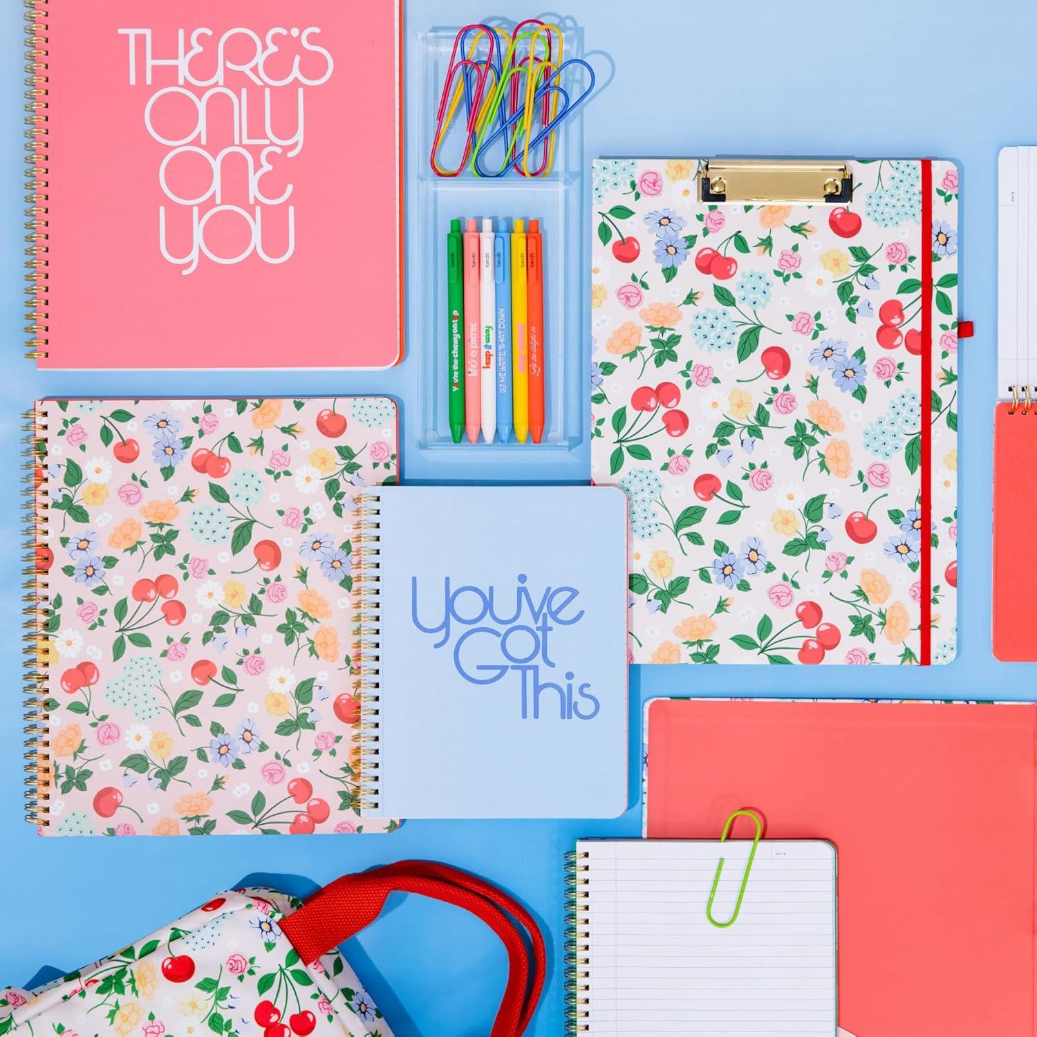 imagebando Floral Rough Draft Large Spiral Notebook 11quot x 9quot with Pockets and 160 College Ruled Pages Strawberry FieldsFlowers and Fruit