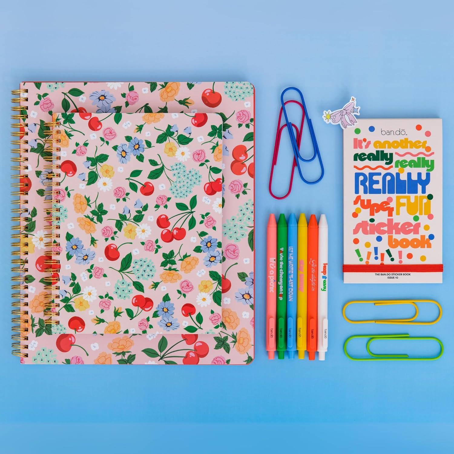 imagebando Floral Rough Draft Large Spiral Notebook 11quot x 9quot with Pockets and 160 College Ruled Pages Strawberry FieldsFlowers and Fruit