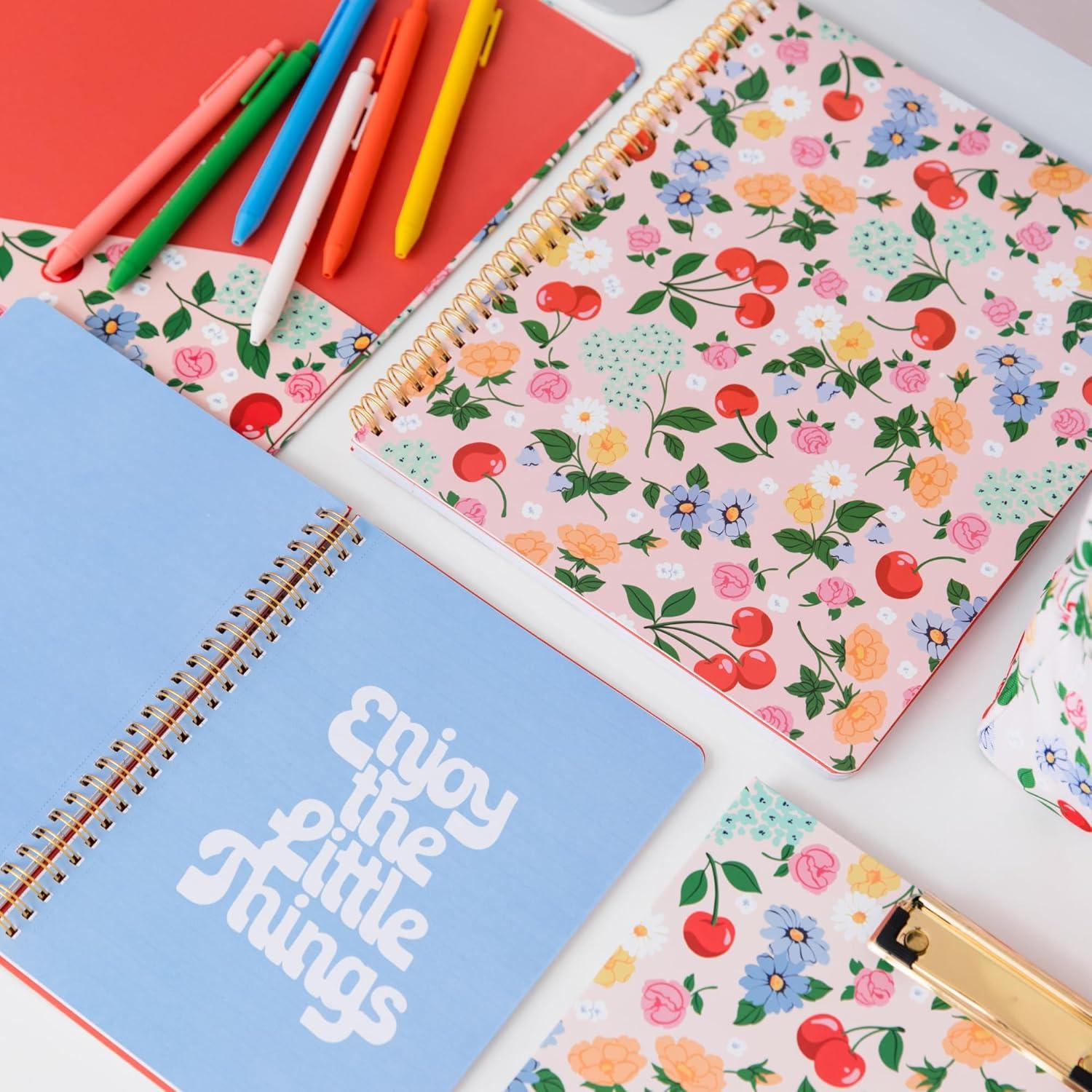 imagebando Floral Rough Draft Large Spiral Notebook 11quot x 9quot with Pockets and 160 College Ruled Pages Strawberry FieldsFlowers and Fruit