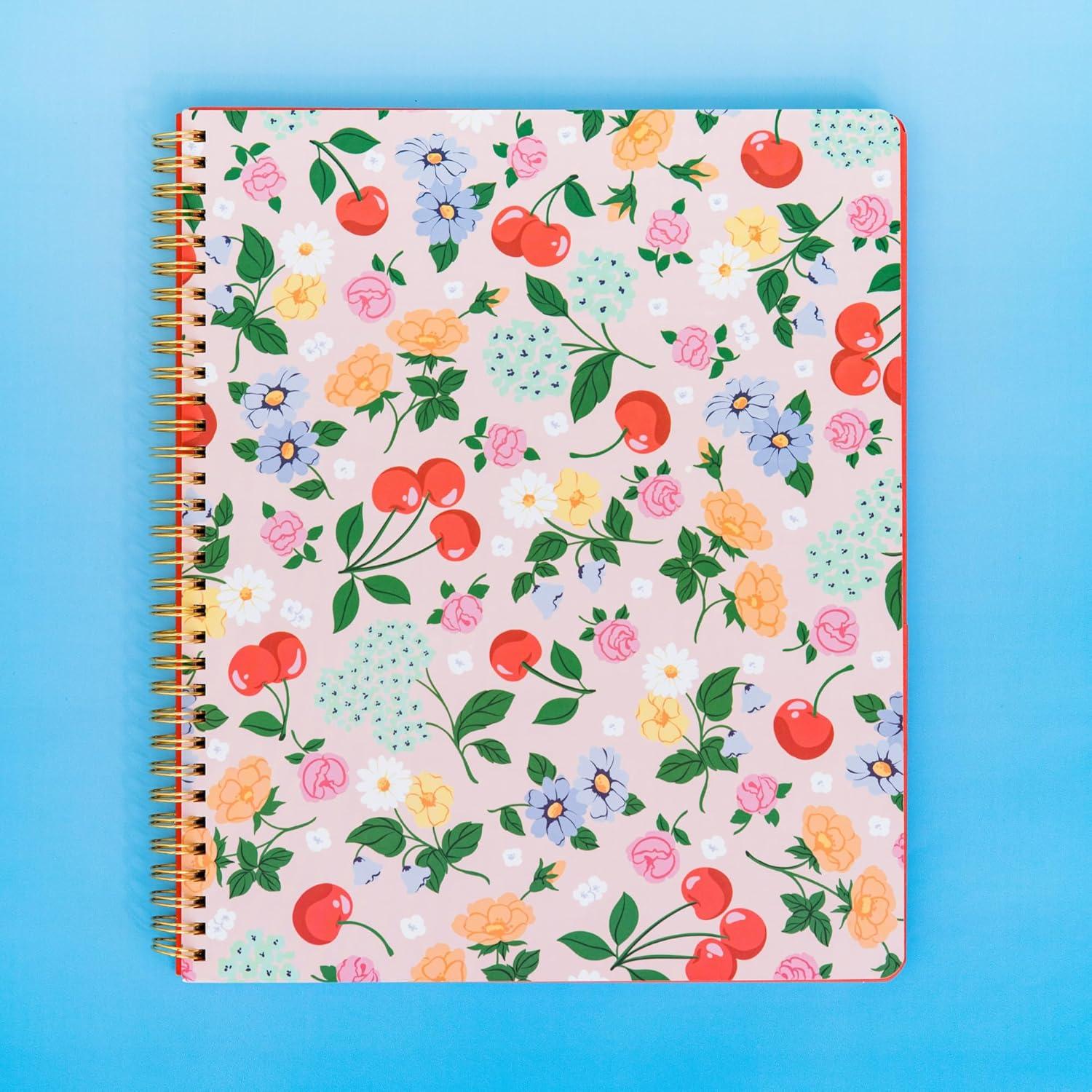 imagebando Floral Rough Draft Large Spiral Notebook 11quot x 9quot with Pockets and 160 College Ruled Pages Strawberry FieldsFlowers and Fruit