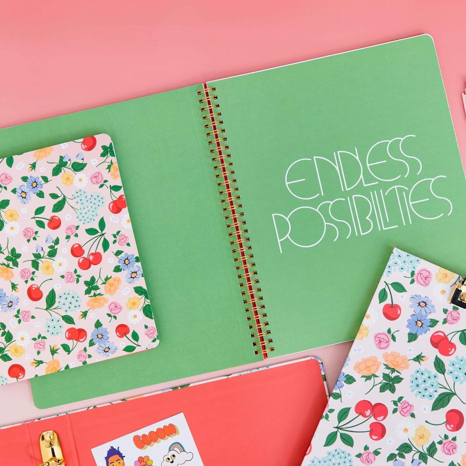 imagebando Rough Draft Mini Spiral Fruit Patterned Notebook 85quot x 675quot Journal with Pockets and 160 Lined Pages Flowers and FruitFlowers and Fruit