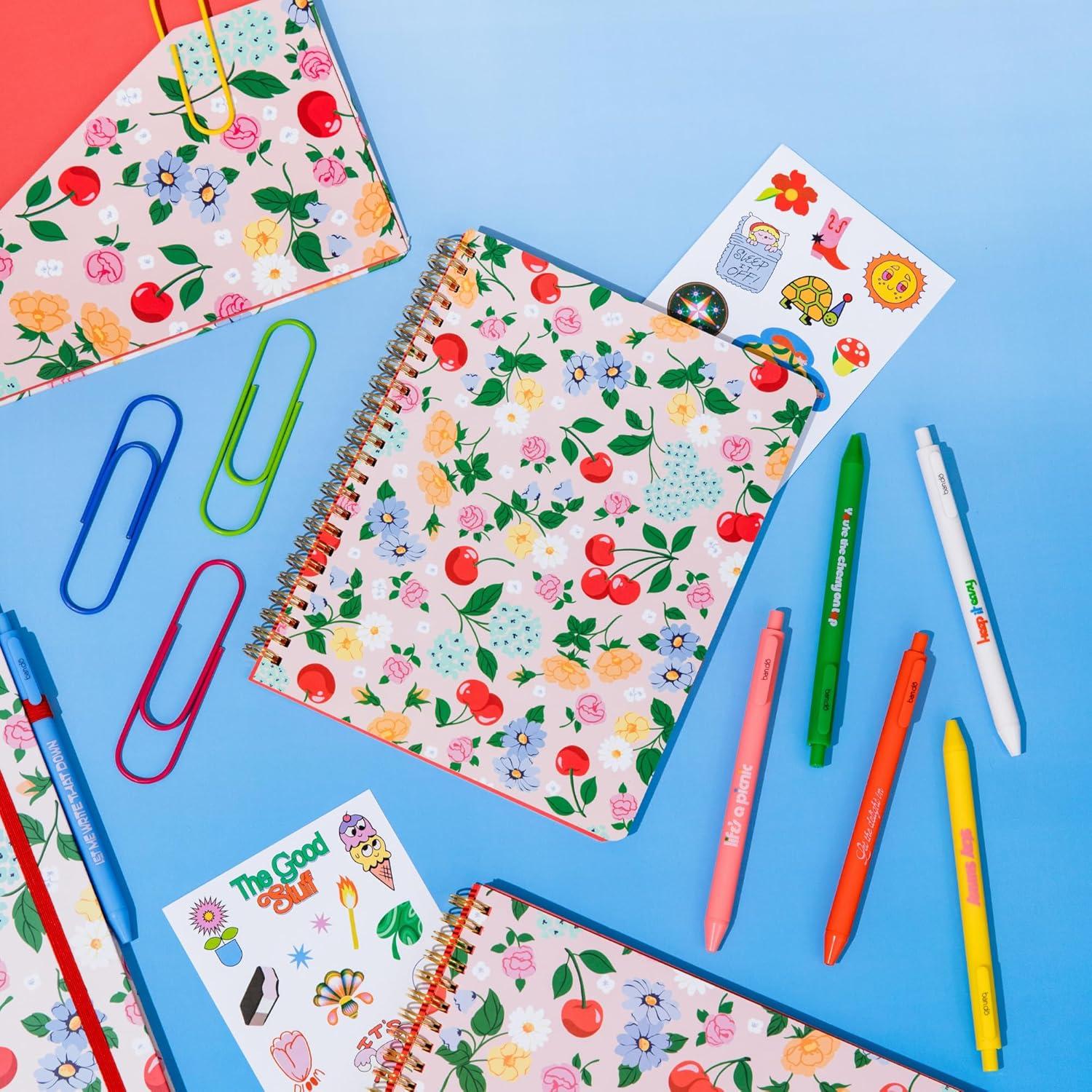 imagebando Rough Draft Mini Spiral Fruit Patterned Notebook 85quot x 675quot Journal with Pockets and 160 Lined Pages Flowers and FruitFlowers and Fruit