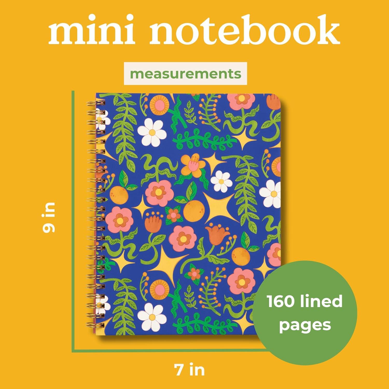 imagebando Rough Draft Mini Spiral Fruit Patterned Notebook 85quot x 675quot Journal with Pockets and 160 Lined Pages Flowers and FruitNavy Star Floral