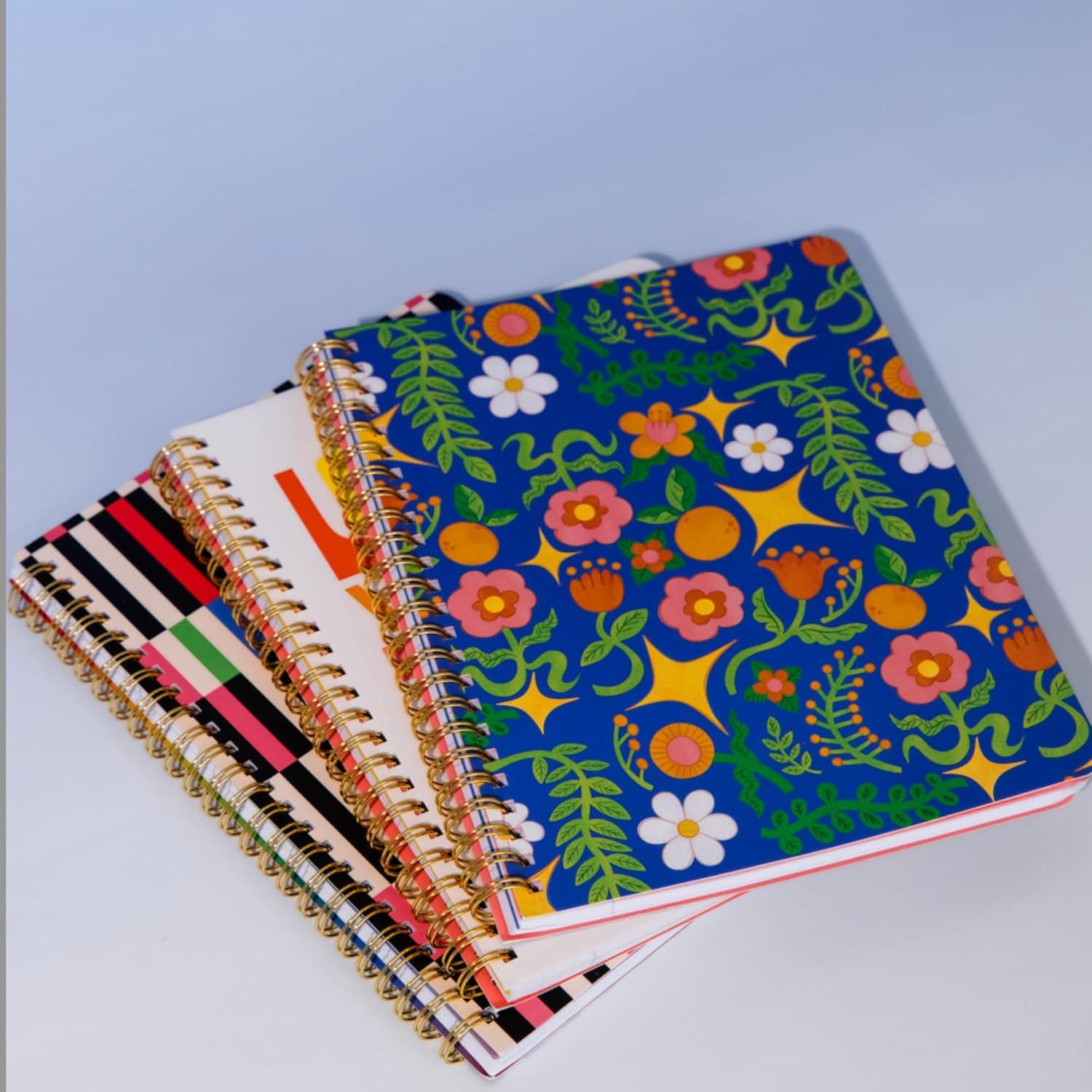 imagebando Rough Draft Mini Spiral Notebook with Pattern 85quot x 675quot Journal with Pockets and 160 Lined Pages Mid Century StripeMid Century Stripe