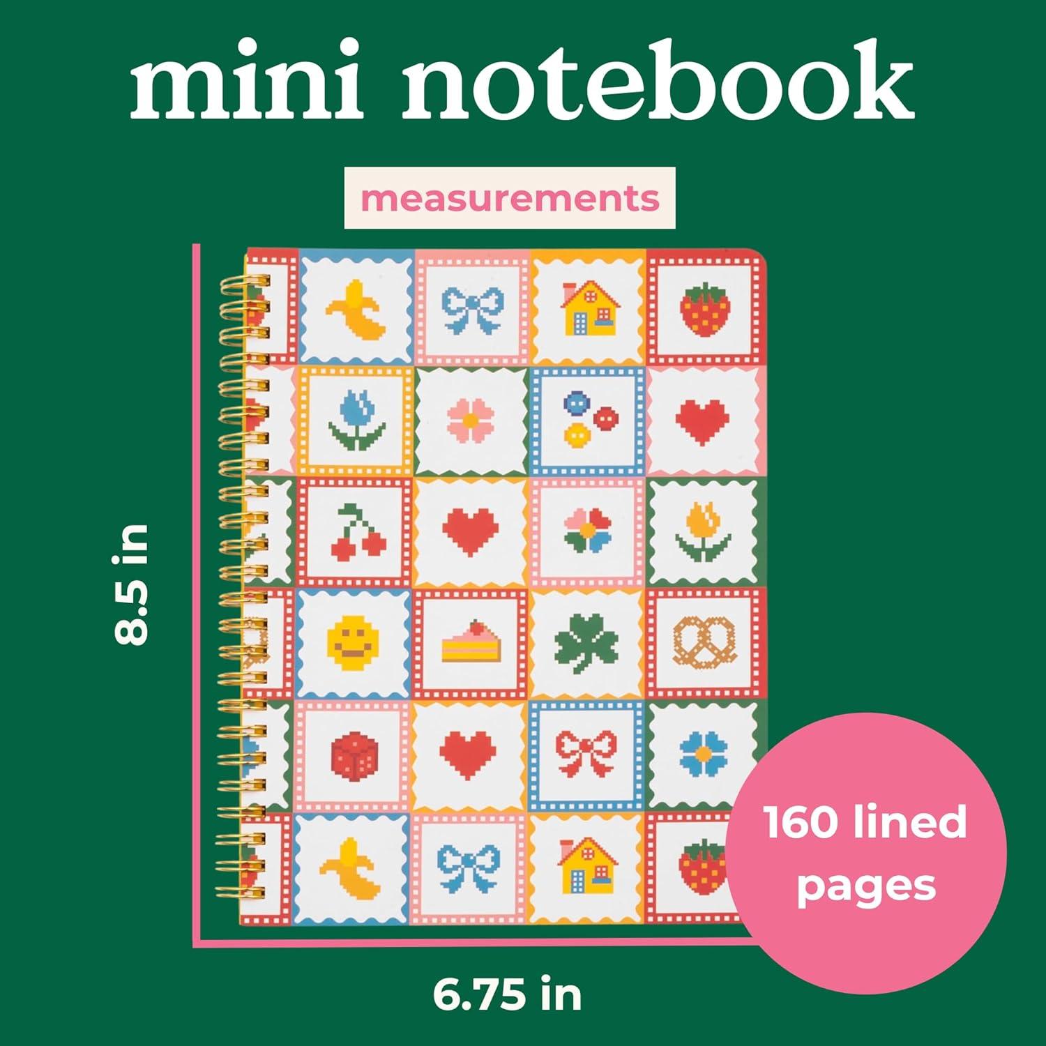 imagebando Rough Draft Mini Spiral Notebook with Pattern 85quot x 675quot Journal with Pockets and 160 Lined Pages Mid Century StripeQuilt