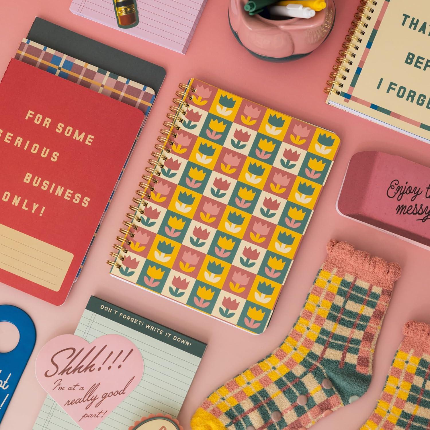 imagebando Rough Draft Mini Spiral Notebook with Saying 85quot x 675quot with Pockets and 160 Lined Pages Tulips