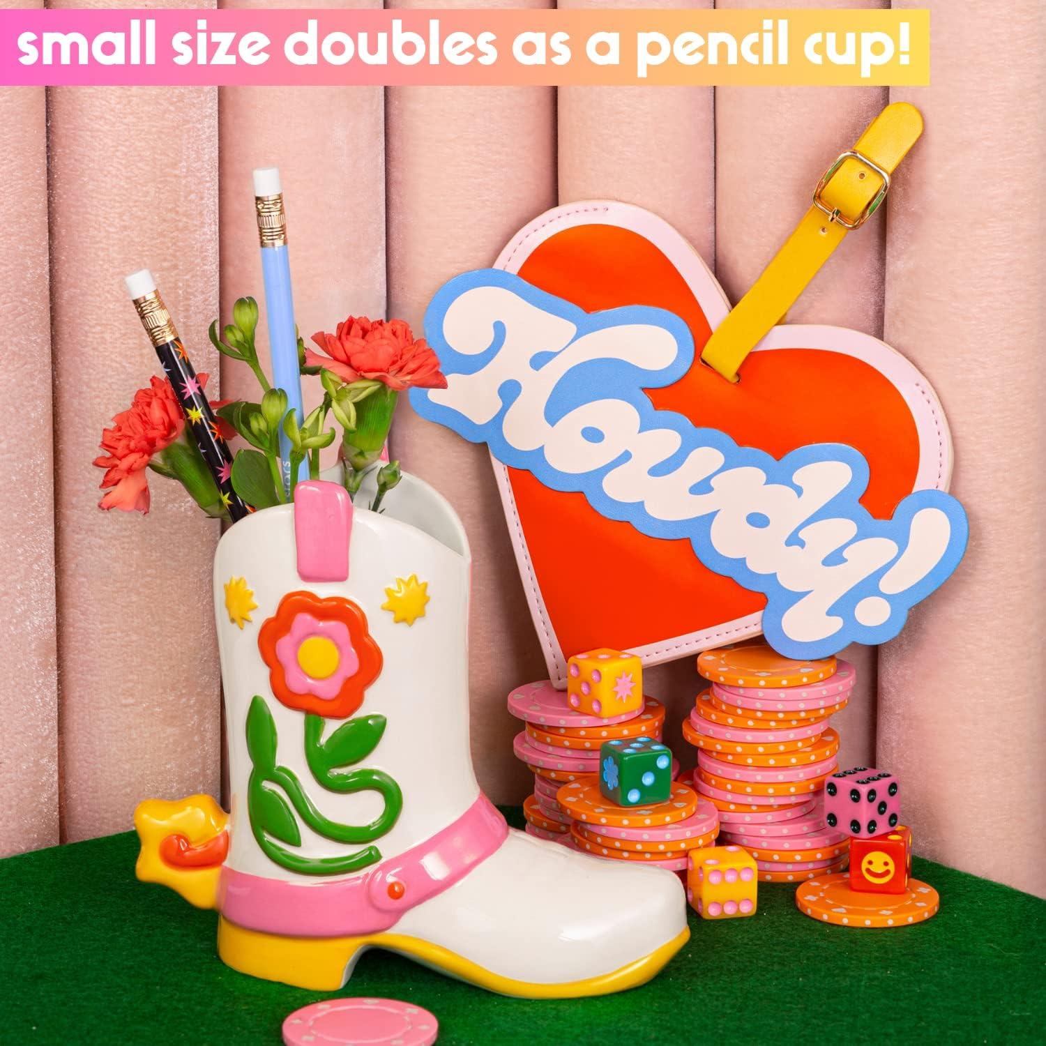 imagebando Small Cowboy Boot Vase Cute Cowgirl Boot Vase Colorful Ceramic Shelf Decor for Home or Office UniqueQuirkyFunkyFun Flower Doubles as Pencil Cup Giddy Up