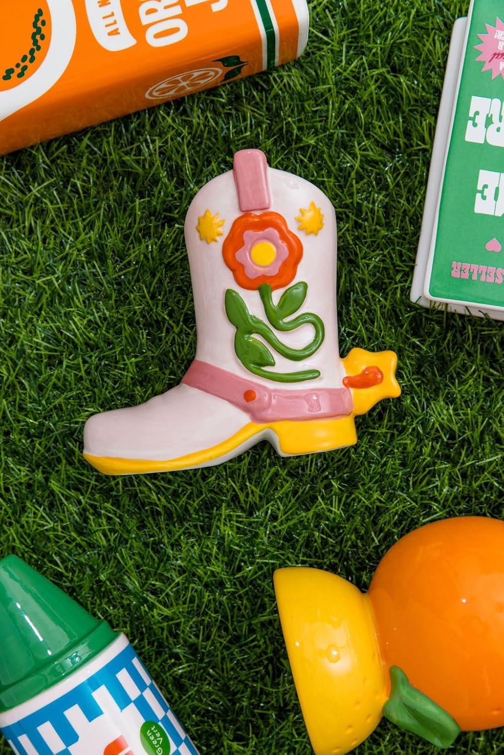 imagebando Small Cowboy Boot Vase Cute Cowgirl Boot Vase Colorful Ceramic Shelf Decor for Home or Office UniqueQuirkyFunkyFun Flower Doubles as Pencil Cup Giddy Up