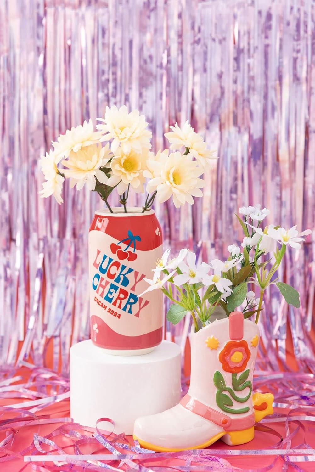 imagebando Small Cowboy Boot Vase Cute Cowgirl Boot Vase Colorful Ceramic Shelf Decor for Home or Office UniqueQuirkyFunkyFun Flower Doubles as Pencil Cup Giddy Up