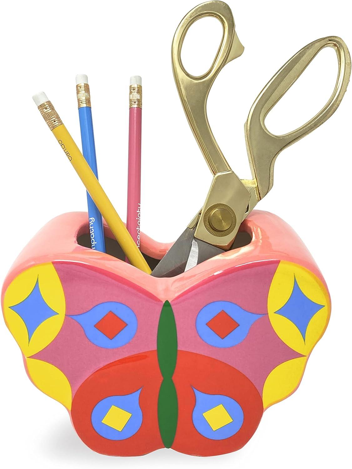 imagebando Small Decorative Vase Colorful Ceramic Shelf Decor Unique Vase Doubles as Pencil Cup Butterfly