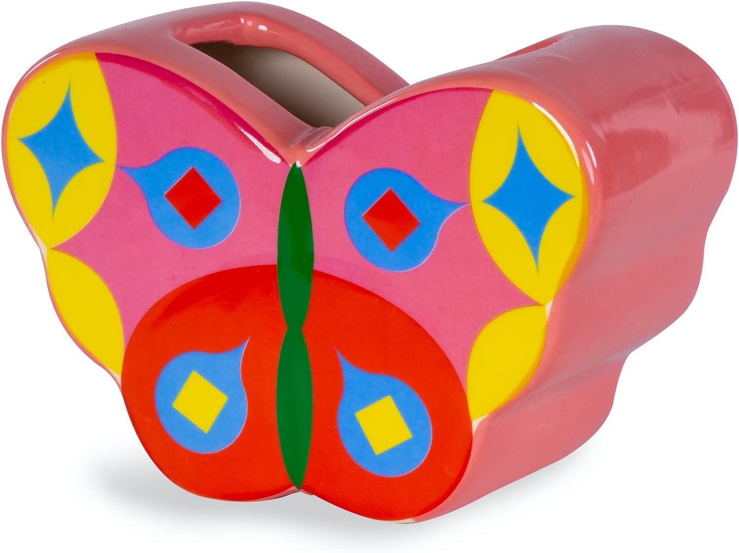 imagebando Small Decorative Vase Colorful Ceramic Shelf Decor Unique Vase Doubles as Pencil Cup Butterfly