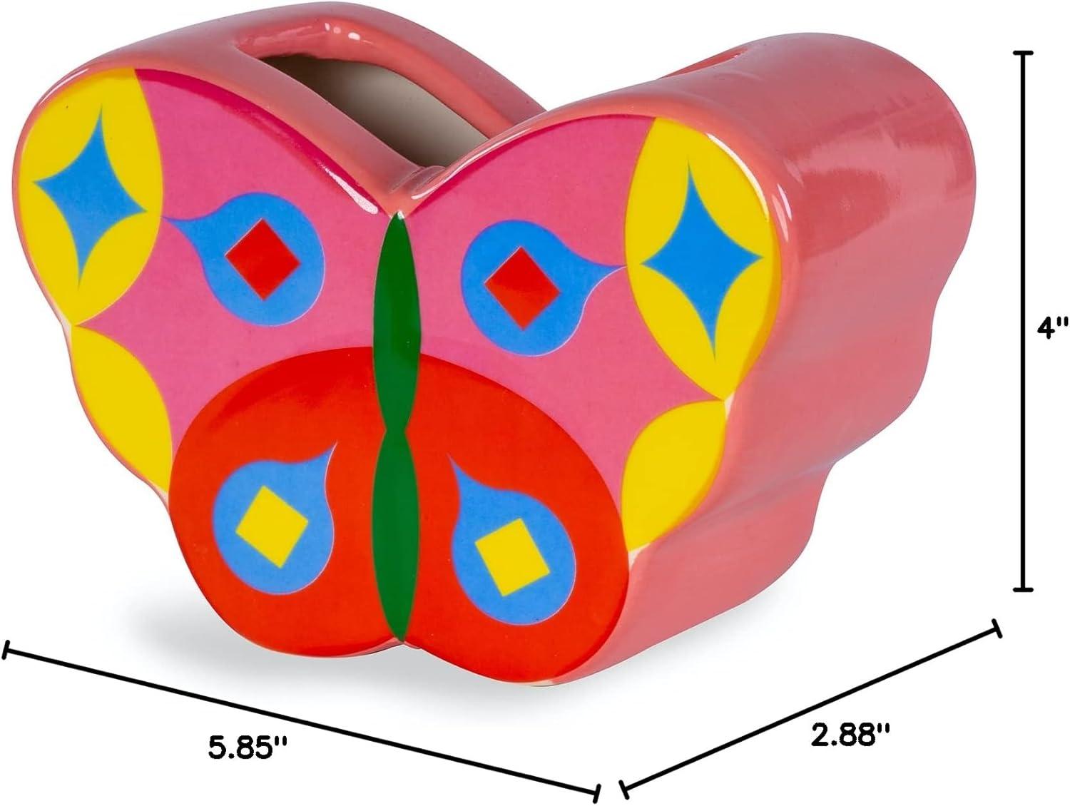 imagebando Small Decorative Vase Colorful Ceramic Shelf Decor Unique Vase Doubles as Pencil Cup Butterfly