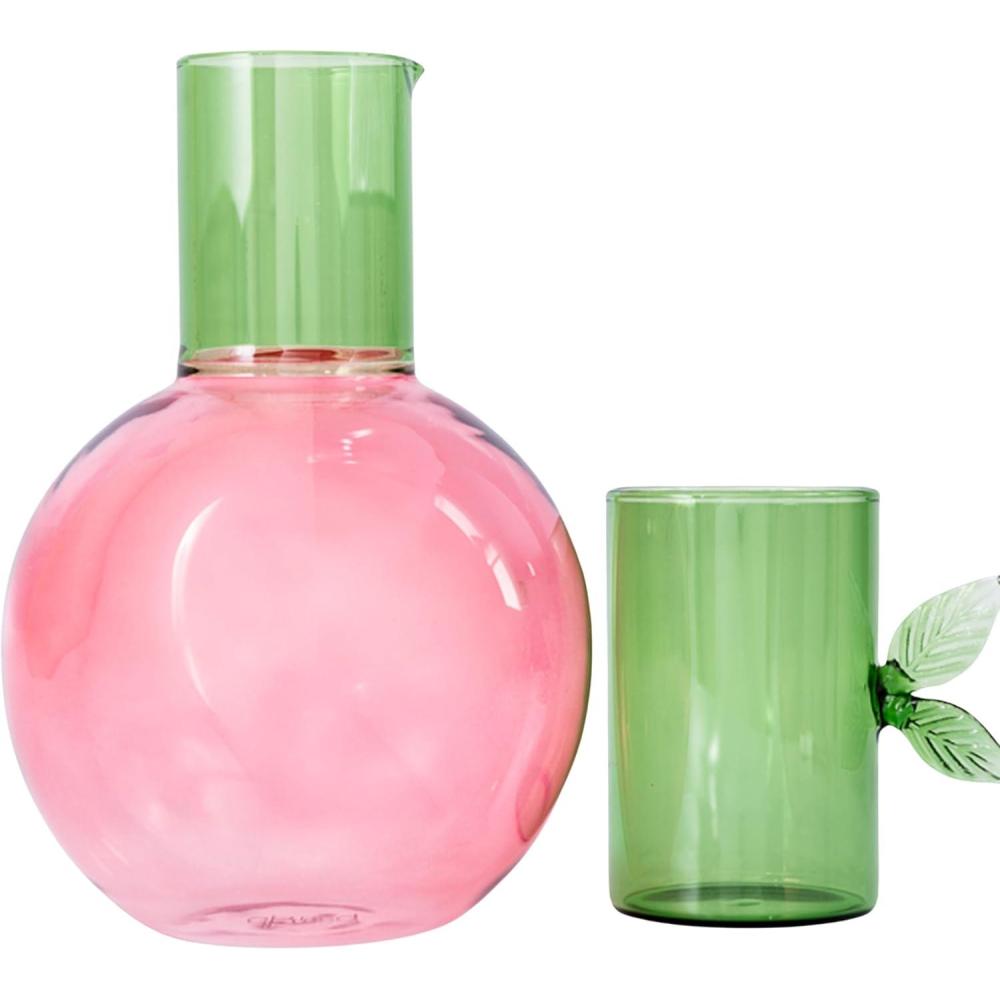 imagebando Cute Glass Carafe Bedside Water Pitcher NoveltyUniqueFruit Pitcher and Cup Cherry