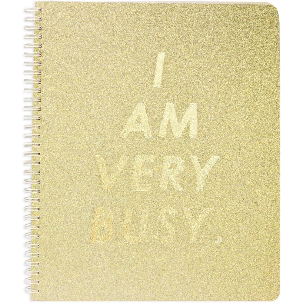 imagebando Floral Rough Draft Large Spiral Notebook 11quot x 9quot with Pockets and 160 College Ruled Pages Making It Up As I GoI Am Very Busy gold glitter