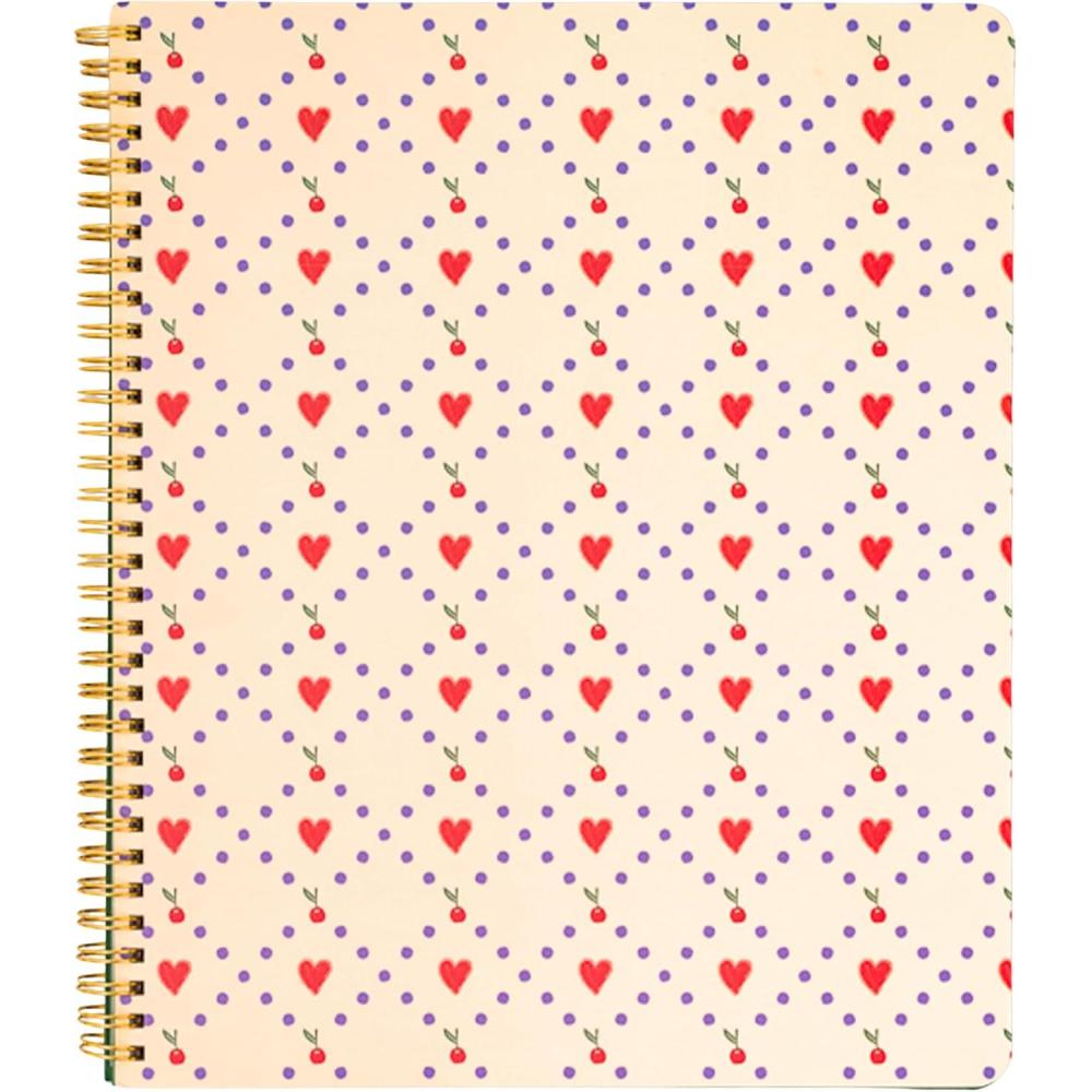 imagebando Floral Rough Draft Large Spiral Notebook 11quot x 9quot with Pockets and 160 College Ruled Pages Strawberry FieldsCherry Hearts