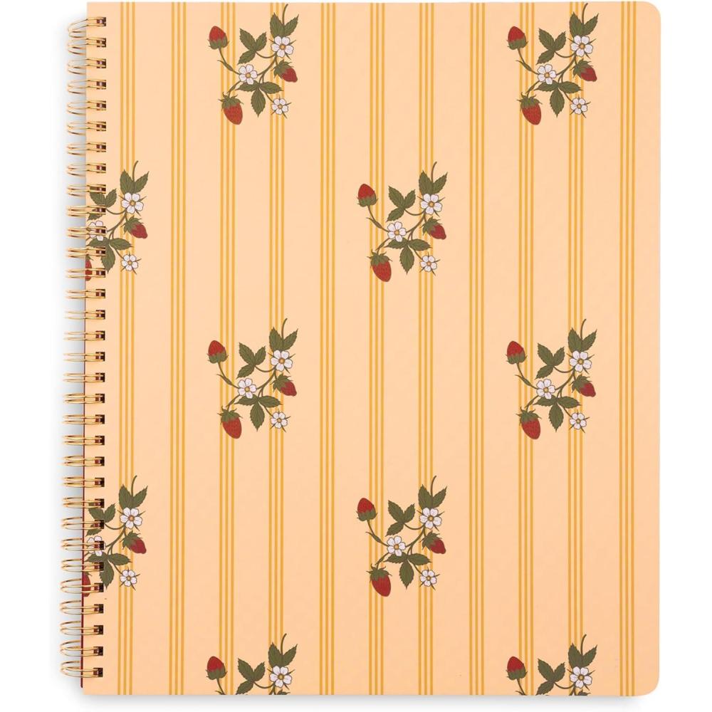 imagebando Floral Rough Draft Large Spiral Notebook 11quot x 9quot with Pockets and 160 College Ruled Pages Strawberry FieldsFloral Stripe