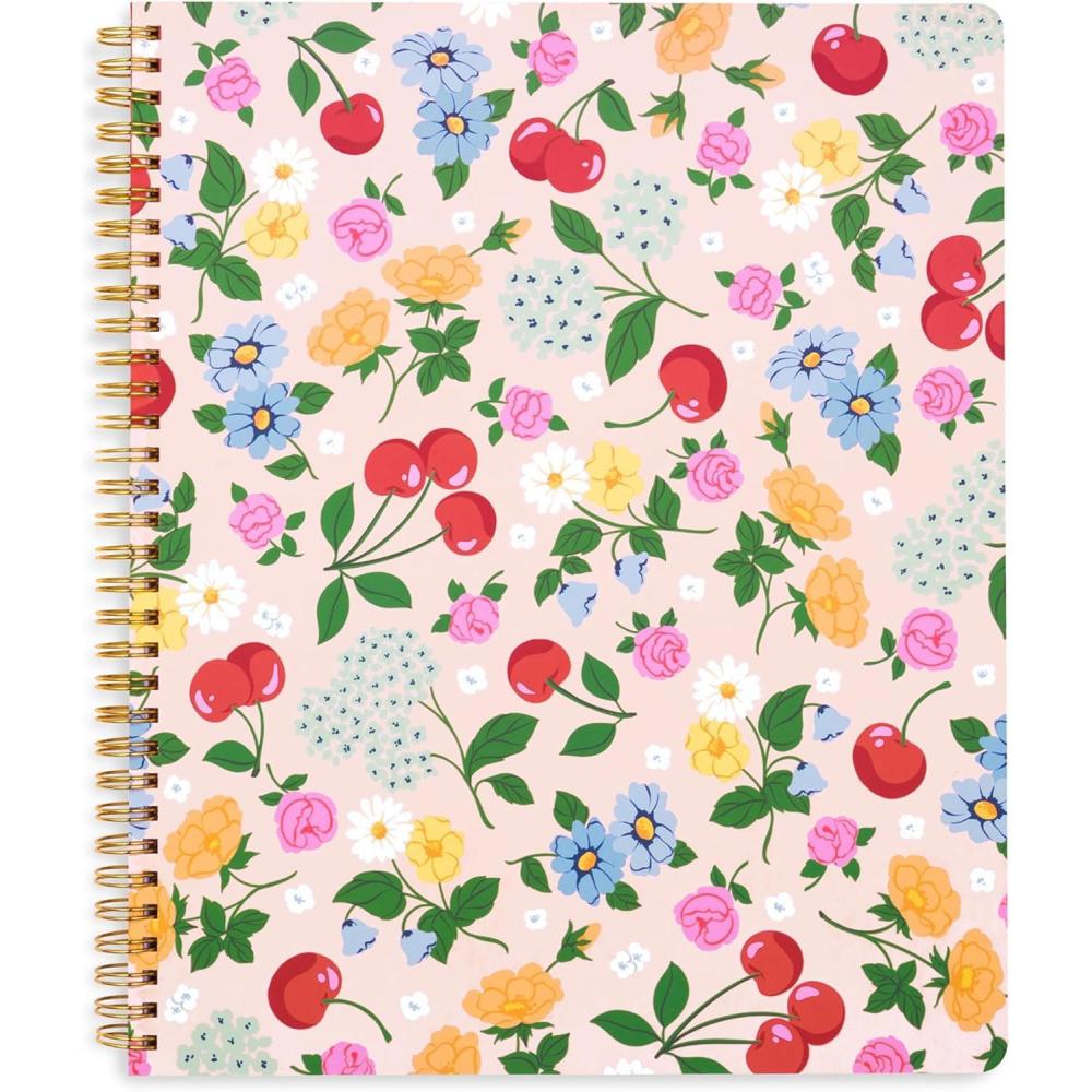 imagebando Floral Rough Draft Large Spiral Notebook 11quot x 9quot with Pockets and 160 College Ruled Pages Strawberry FieldsFlowers and Fruit