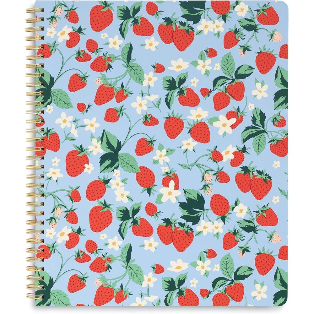 imagebando Floral Rough Draft Large Spiral Notebook 11quot x 9quot with Pockets and 160 College Ruled Pages Strawberry FieldsStrawberry Fields