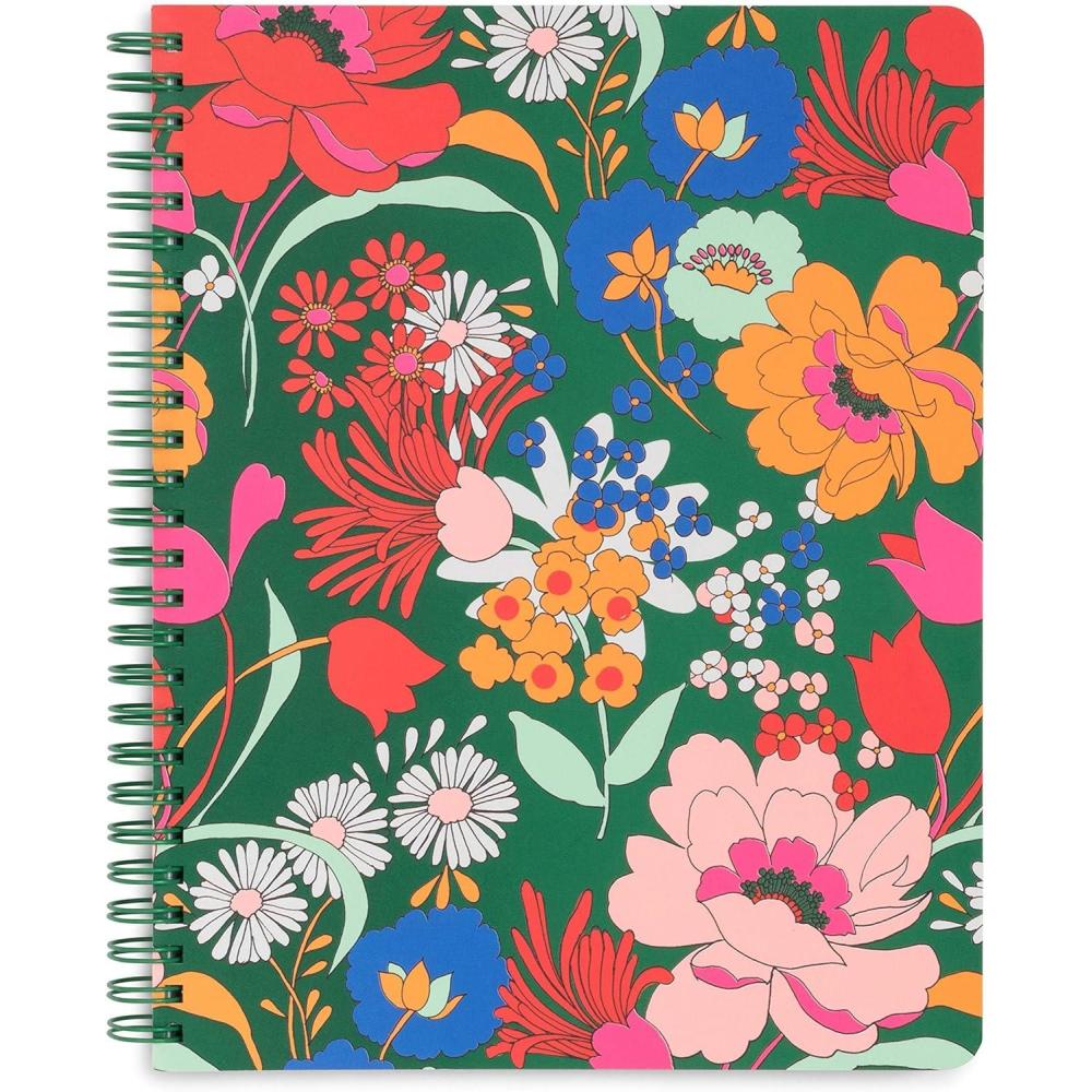 imagebando Green Floral Rough Draft Mini Spiral Notebook 9quot x 7quot with Pockets and 160 Lined Pages SuperbloomSuperbloom