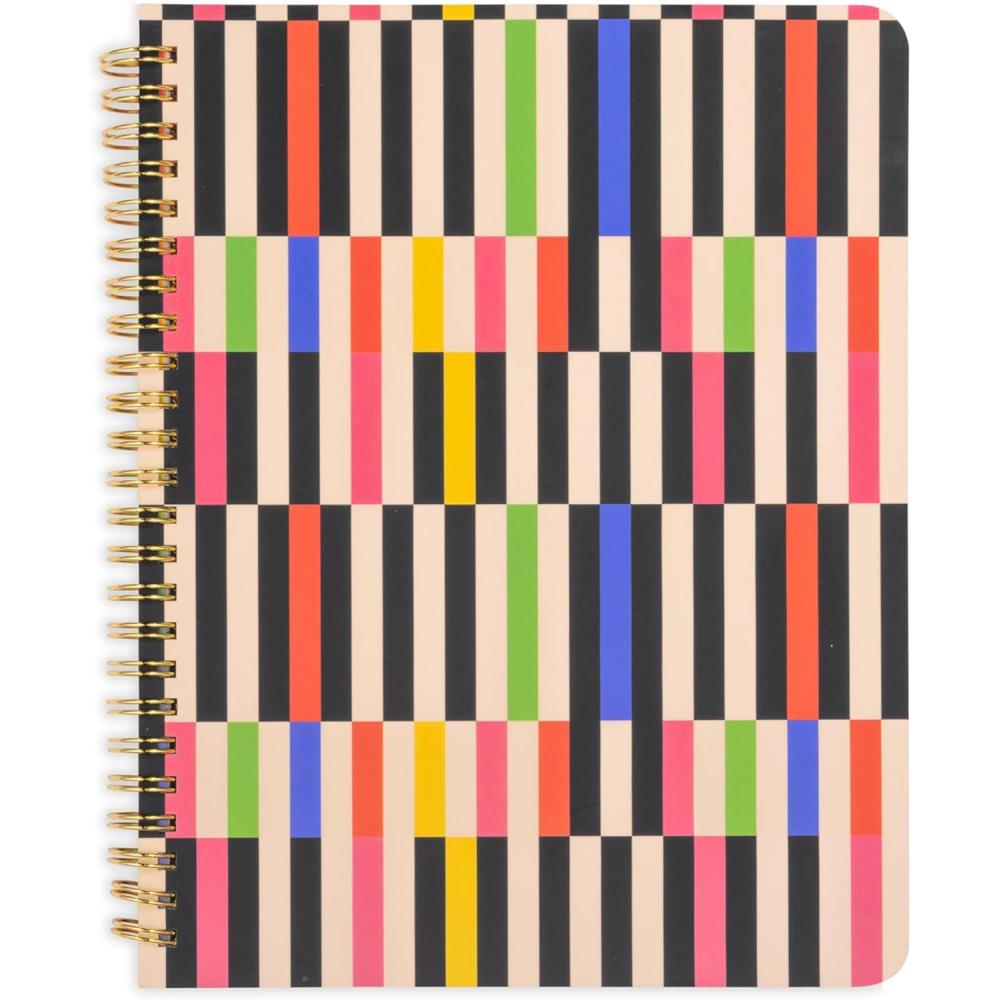 imagebando Rough Draft Mini Spiral Notebook with Pattern 85quot x 675quot Journal with Pockets and 160 Lined Pages Mid Century StripeMid Century Stripe