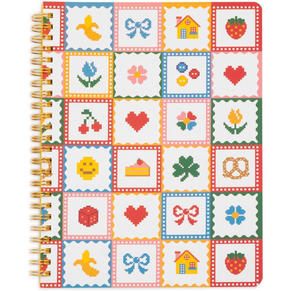 imagebando Rough Draft Mini Spiral Notebook with Pattern 85quot x 675quot Journal with Pockets and 160 Lined Pages Mid Century StripeQuilt