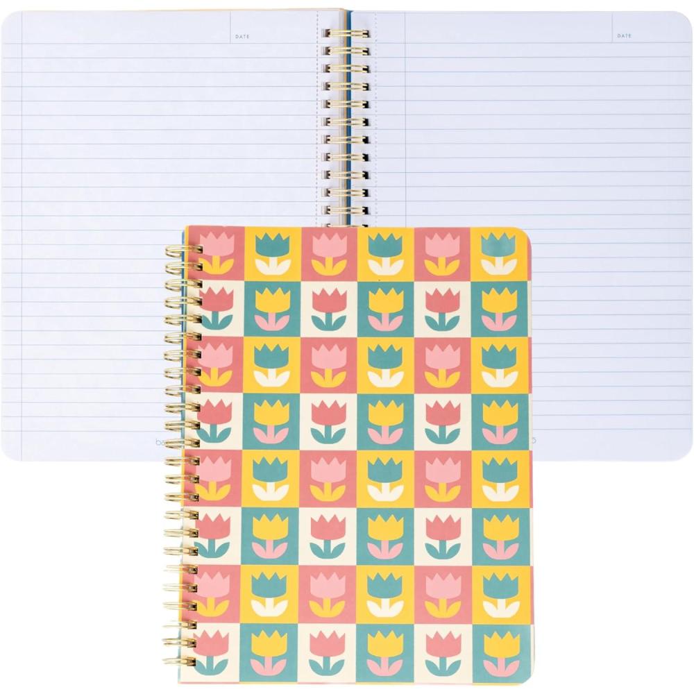 imagebando Rough Draft Mini Spiral Notebook with Saying 85quot x 675quot with Pockets and 160 Lined Pages Tulips