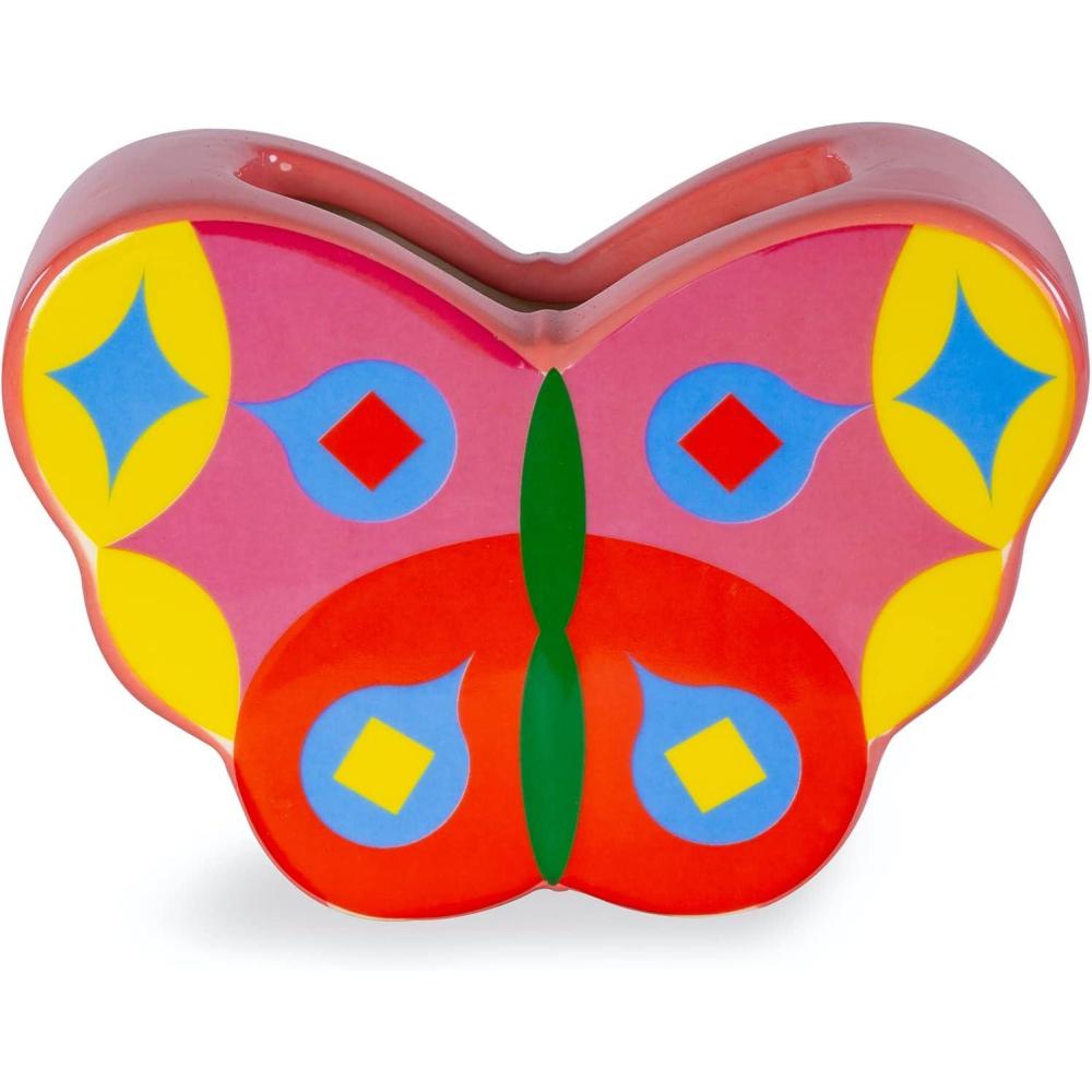 imagebando Small Decorative Vase Colorful Ceramic Shelf Decor Unique Vase Doubles as Pencil Cup Butterfly