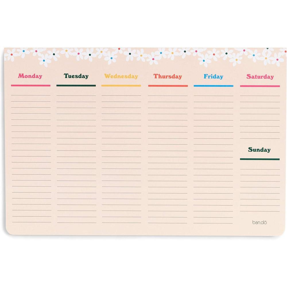 imagebando Weekly Planner Notepad Desk PlannerCalendar Pad with 52 Sheets Undated Weekly Desktop CalendarAgenda PinkGreenDaisies