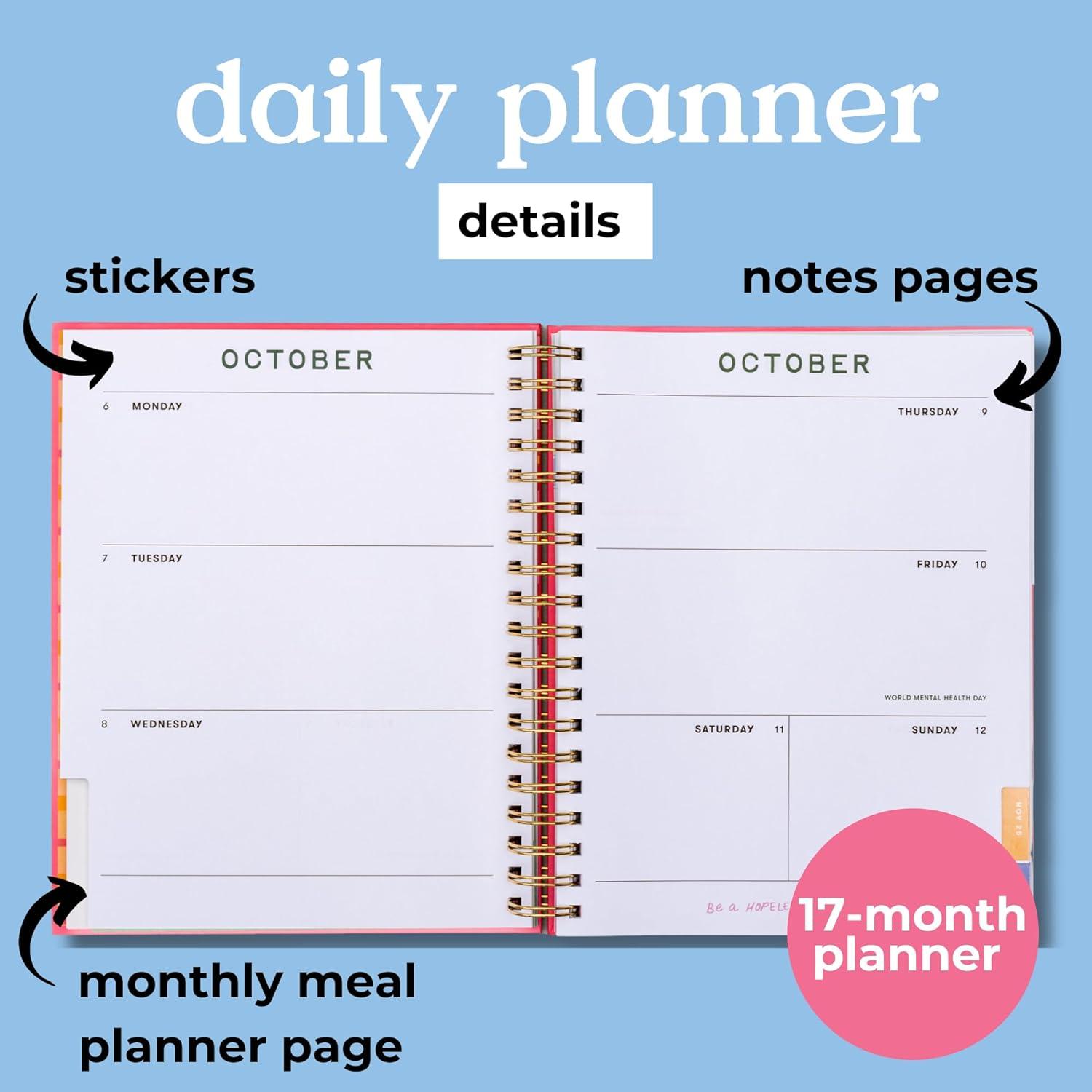 imagebando 17Month Large Daily and Weekly Planner Dated August 2025 December 2026 Hard Cover Self Care Journal Spiral Agenda with Monthly Calendar Stickers Art ampamp Bonus Pages Ivory FloralWord Search