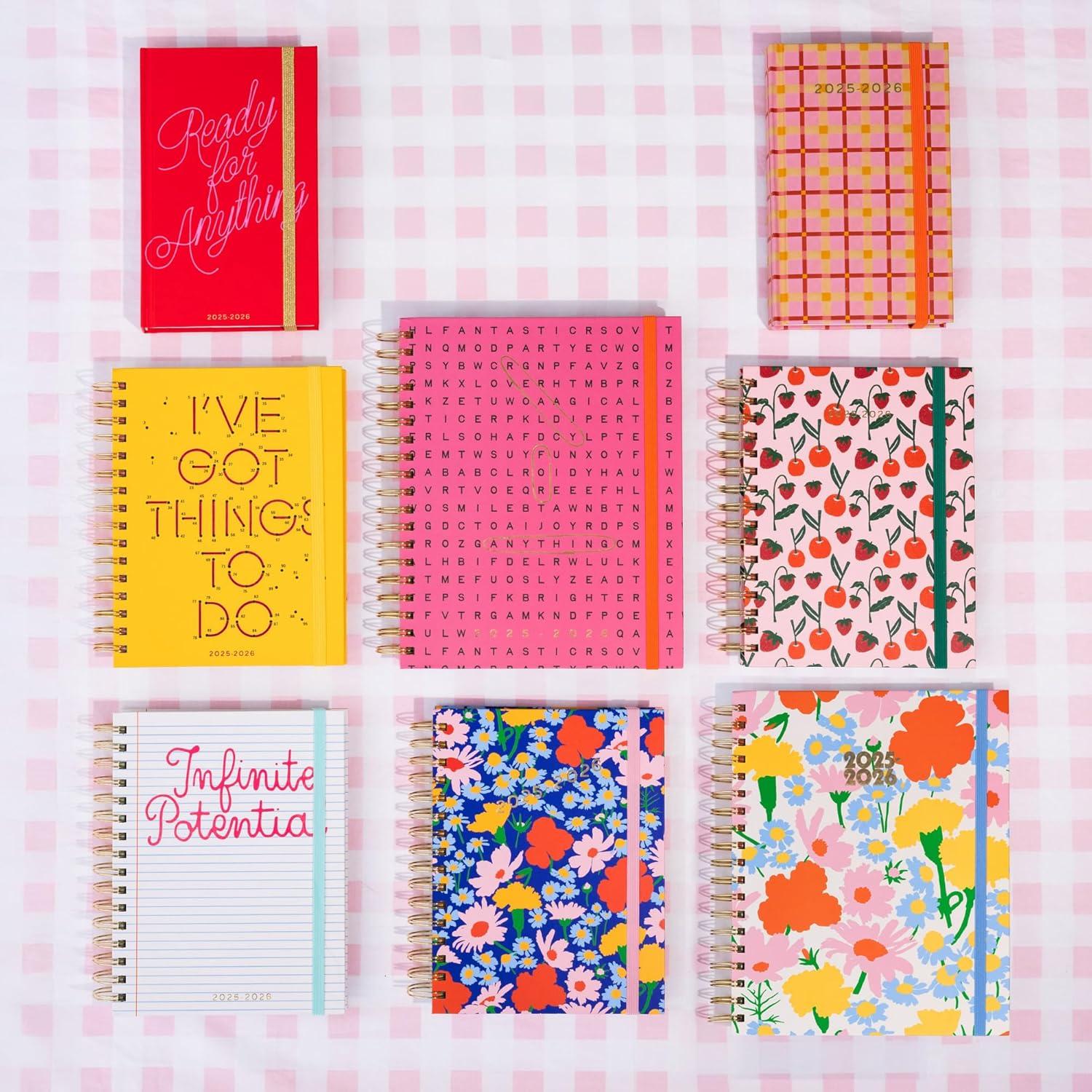 imagebando 17Month Large Daily and Weekly Planner Dated August 2025 December 2026 Hard Cover Self Care Journal Spiral Agenda with Monthly Calendar Stickers Art ampamp Bonus Pages Ivory FloralWord Search