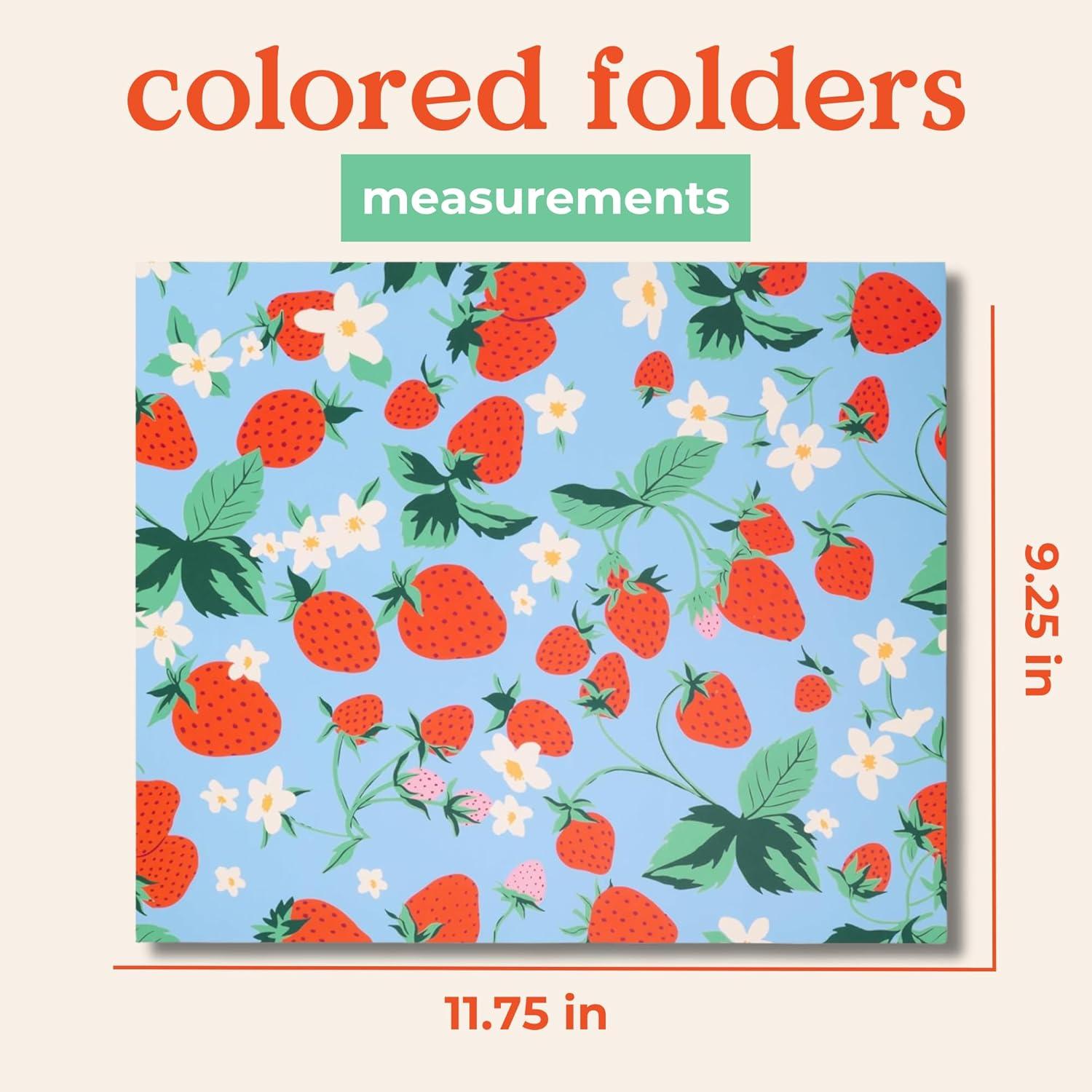 imagebando 2 Pack Folders for Documents Colored Folders with Pockets Two Pocket Folders for Letter Size Papers Strawberry Fields 2404827