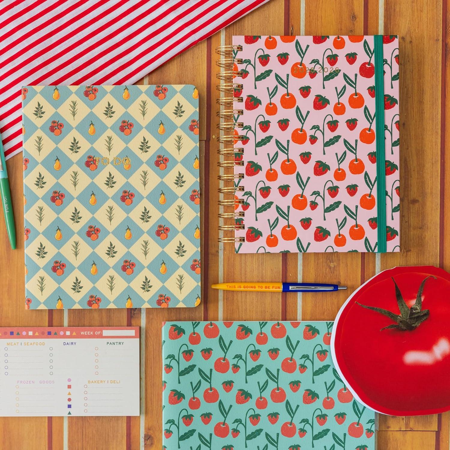 imagebando Undated Weekly Planner Concealed Spiral Notebook with Stickers ToDo Lists Guided Wellness Journal Daily Organizer for School or Office Cherries and Strawberries Teal