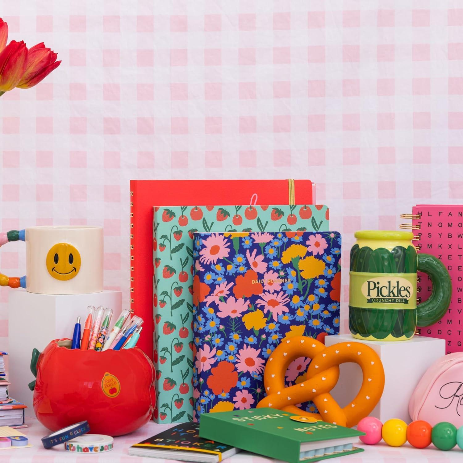 imagebando Undated Weekly Planner Concealed Spiral Notebook with Stickers ToDo Lists Guided Wellness Journal Daily Organizer for School or Office Cherries and Strawberries Teal