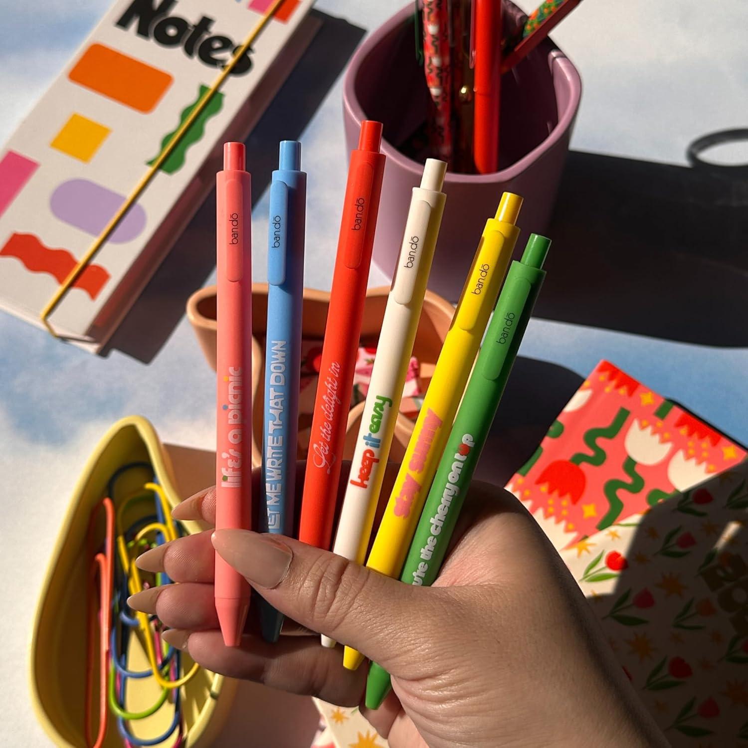 imagebando Write On Rainbow Colored Gel Pen Set of 6 Plastic Click Pens with NonToxic Colorful Ink and Pocket Clips Assorted Color Quotes