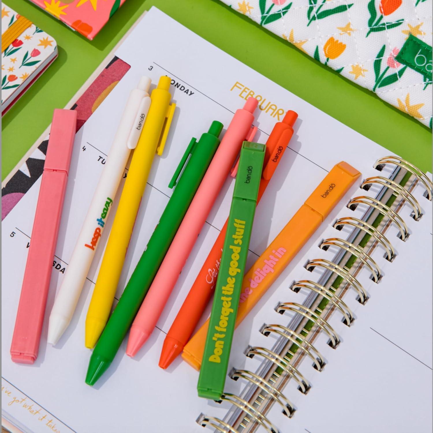 imagebando Write On Rainbow Colored Gel Pen Set of 6 Plastic Click Pens with NonToxic Colorful Ink and Pocket Clips Assorted Color Quotes