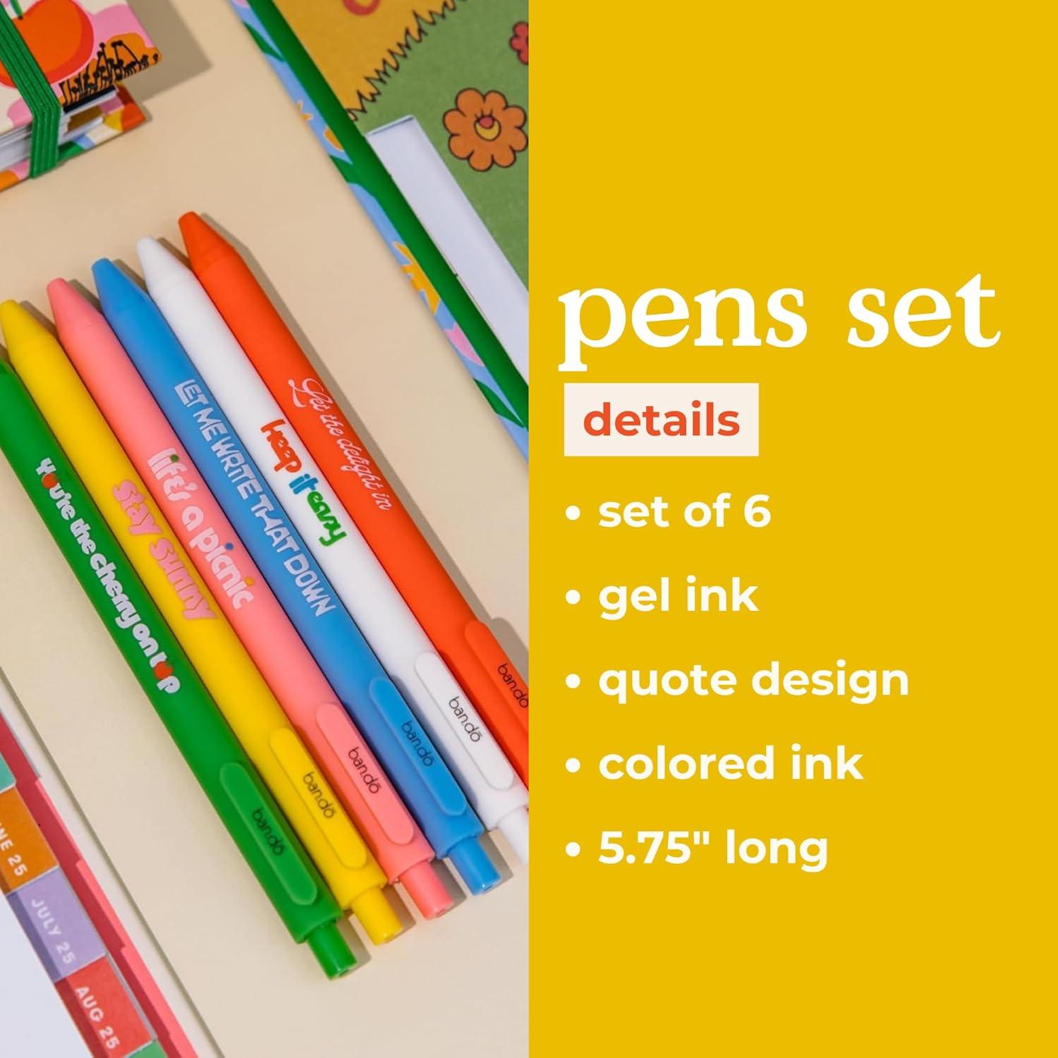 imagebando Write On Rainbow Colored Gel Pen Set of 6 Plastic Click Pens with NonToxic Colorful Ink and Pocket Clips Assorted Color Quotes