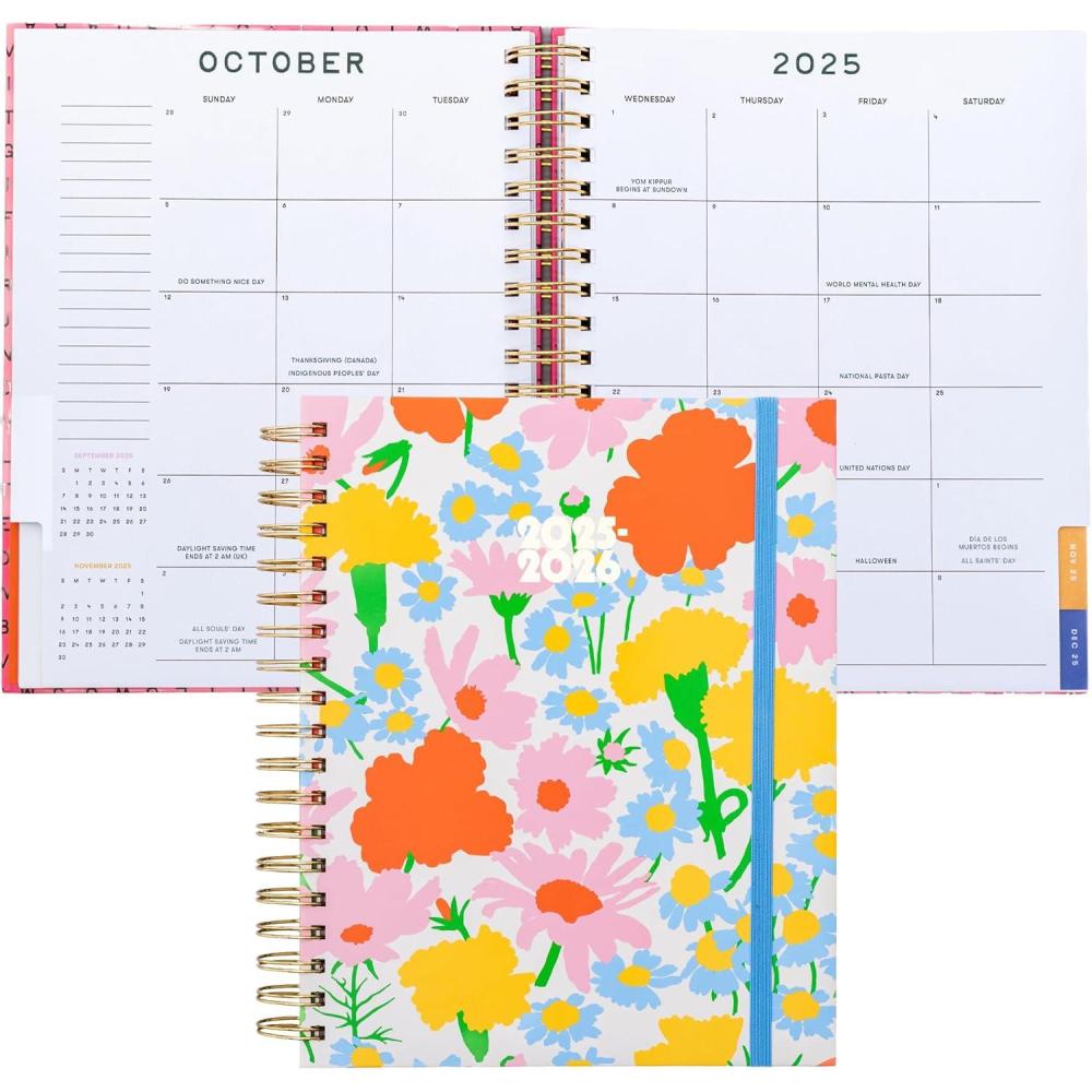 imagebando 17Month Large Daily and Weekly Planner Dated August 2025 December 2026 Hard Cover Self Care Journal Spiral Agenda with Monthly Calendar Stickers Art ampamp Bonus Pages Ivory FloralIvory Floral