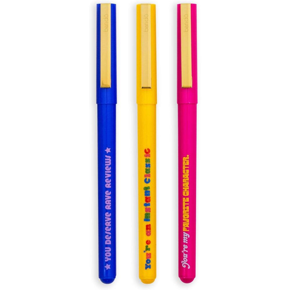 imagebando Write On Black Ink Pen Set of 3 Plastic Ballpoint Pens with Clip and SayingsAssorted