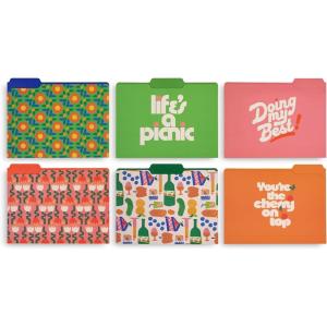 ban.do Thick Sturdy File Folders Decorative, Set of 6 File Folders with Tabs and Sticker Labels, Cute Colored File Folders Letter Size, Assorted Quotes and Patterns