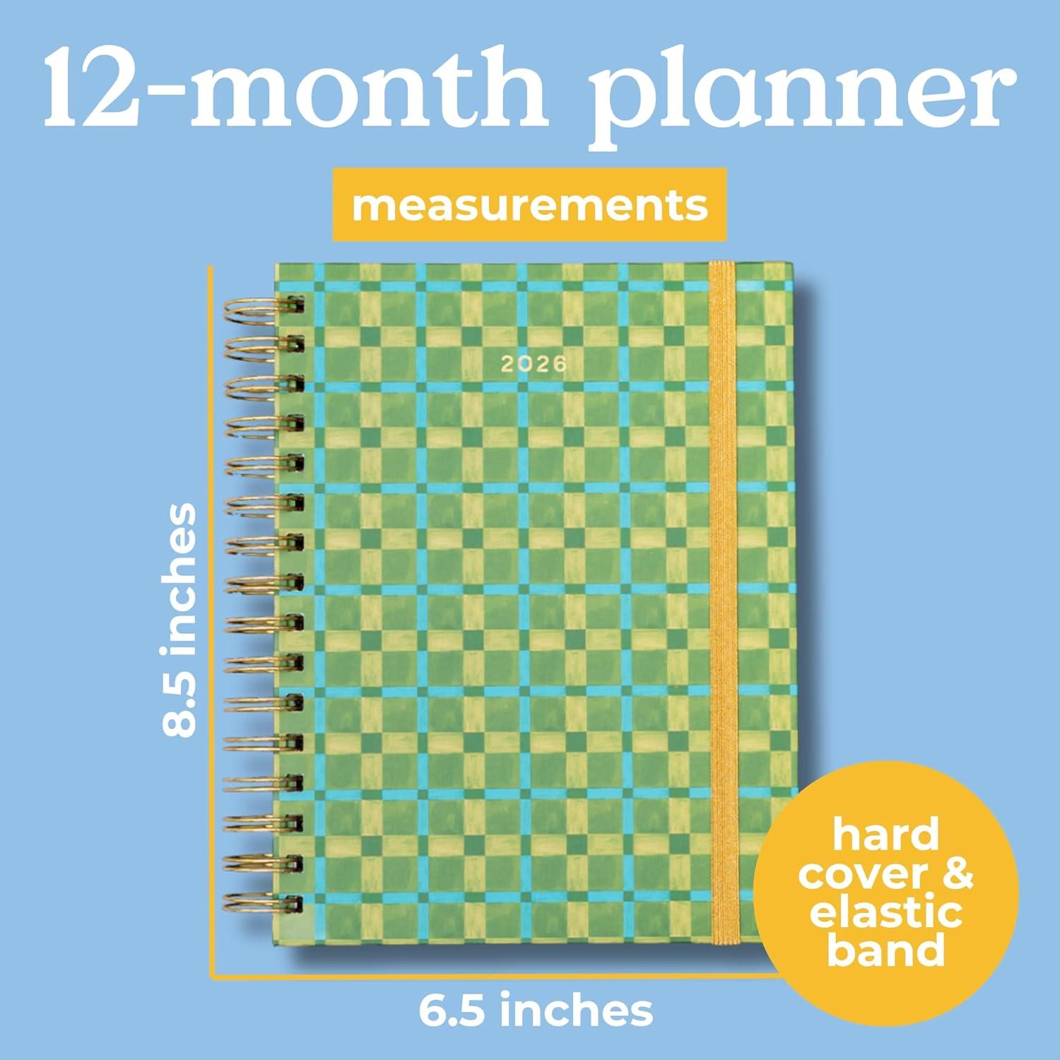 imagebando 12Month Medium Daily and Weekly Planner Dated January 2026 December 2026 Hard Cover Self Care Journal Spiral Agenda with Monthly Calendar Stickers Art ampamp Bonus Pages Green PlaidGreen Plaid