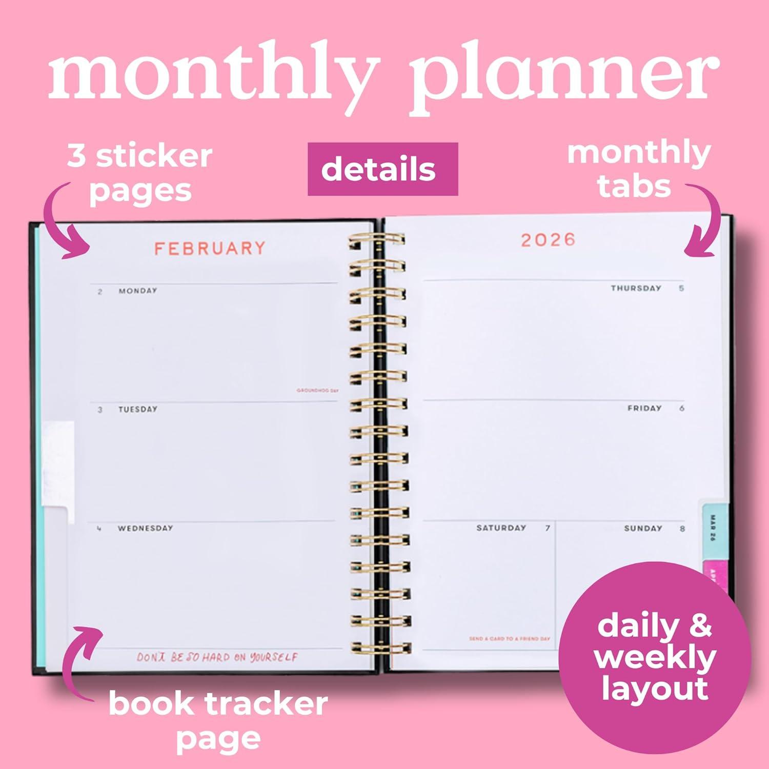 imagebando 12Month Medium Daily and Weekly Planner Dated January 2026 December 2026 Hard Cover Self Care Journal Spiral Agenda with Monthly Calendar Stickers Art ampamp Bonus Pages Green PlaidA Joy to Be Around