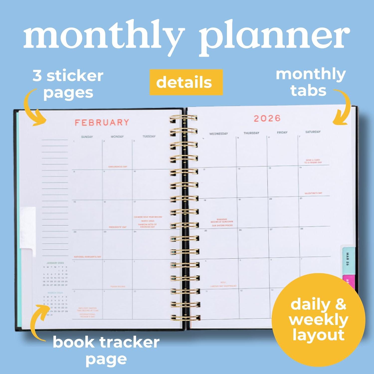 imagebando 12Month Medium Daily and Weekly Planner Dated January 2026 December 2026 Hard Cover Self Care Journal Spiral Agenda with Monthly Calendar Stickers Art ampamp Bonus Pages Green PlaidGreen Plaid