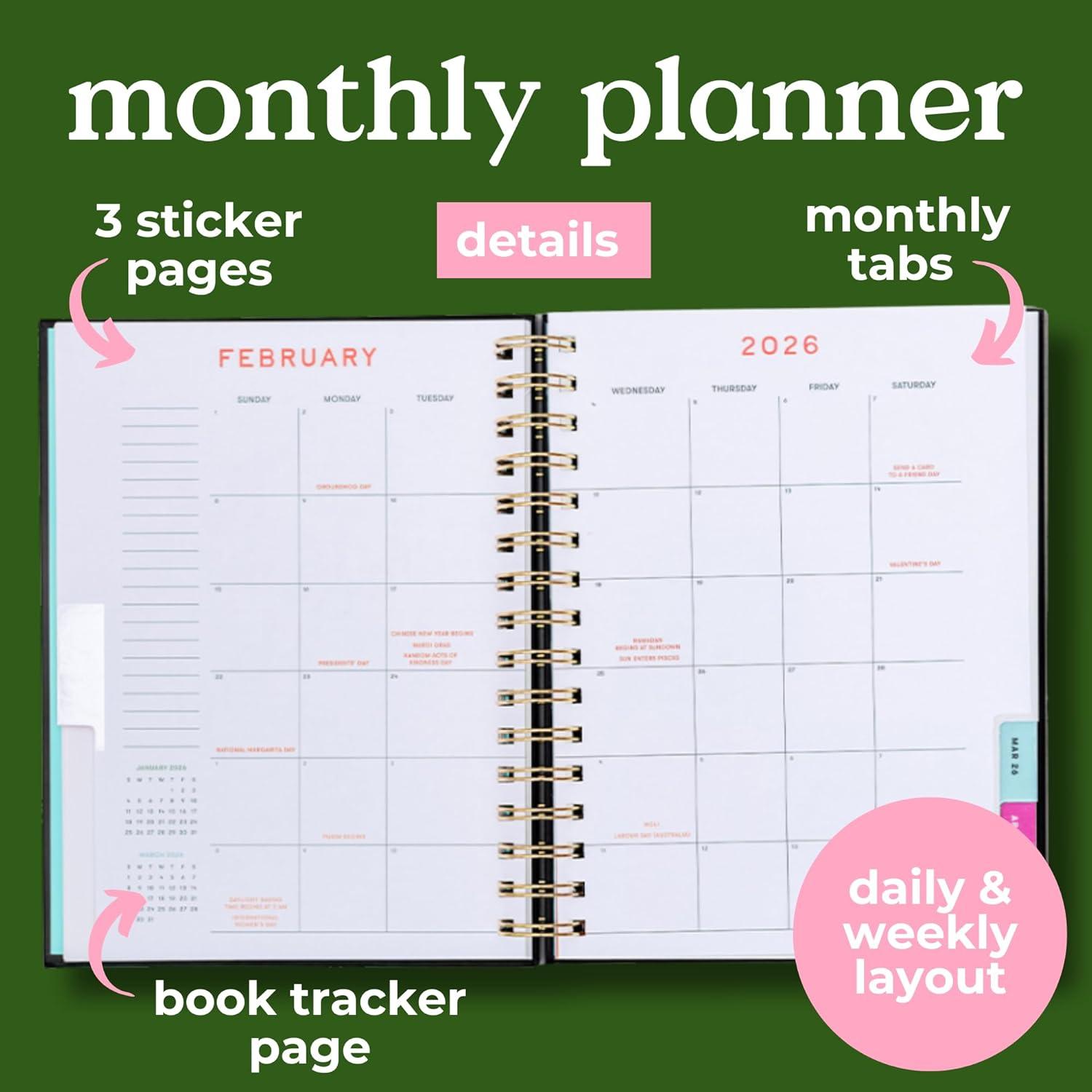 imagebando 12Month Medium Daily and Weekly Planner Dated January 2026 December 2026 Hard Cover Self Care Journal Spiral Agenda with Monthly Calendar Stickers Art ampamp Bonus Pages Green PlaidThrilled to Be Here