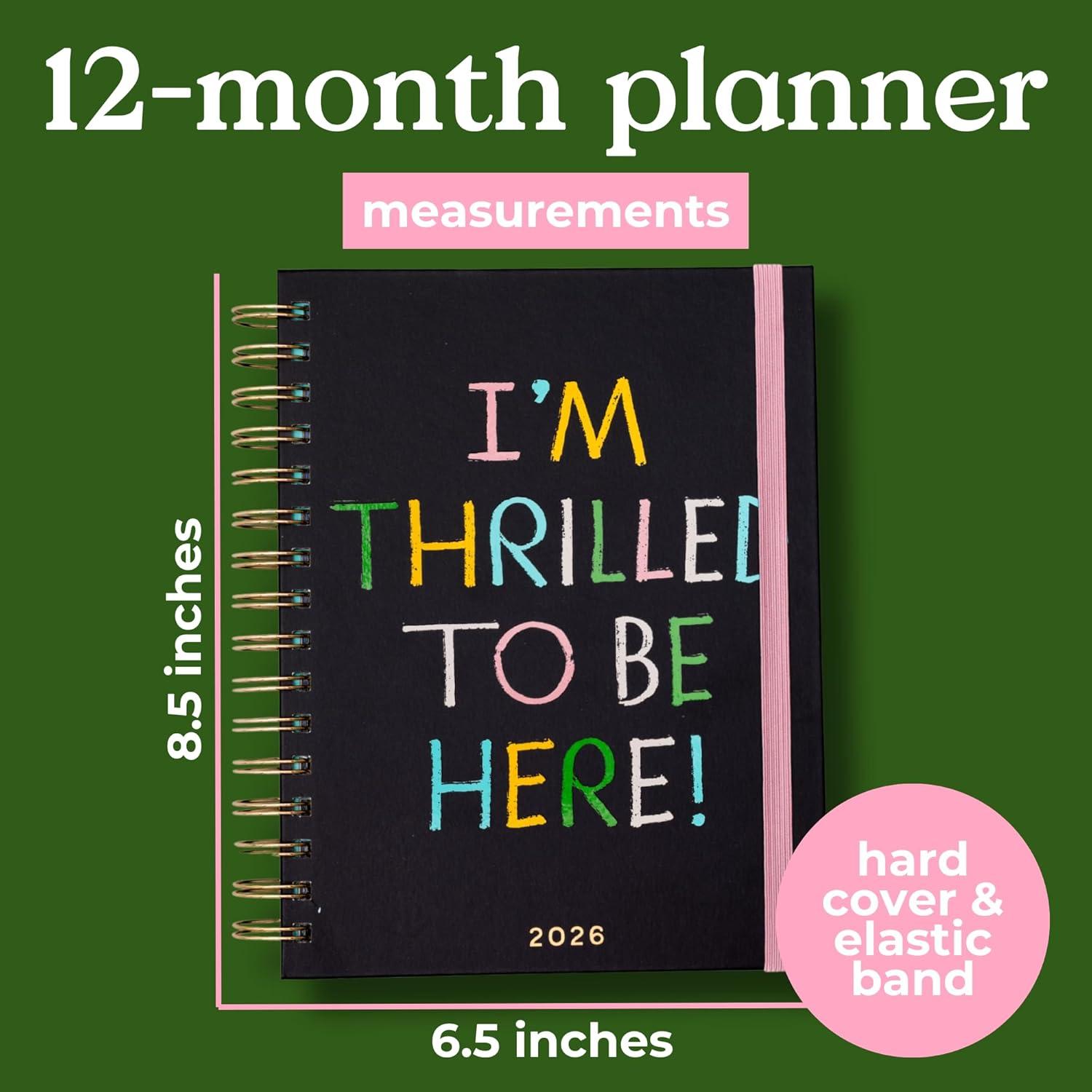 imagebando 12Month Medium Daily and Weekly Planner Dated January 2026 December 2026 Hard Cover Self Care Journal Spiral Agenda with Monthly Calendar Stickers Art ampamp Bonus Pages Green PlaidThrilled to Be Here