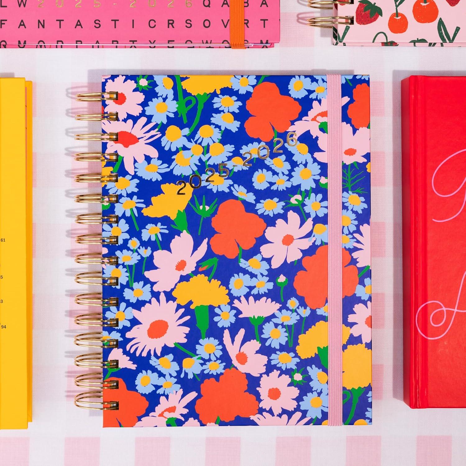 imagebando 17Month Medium Daily and Weekly Planner August 2025 December 2026 Hard Cover Spiral Agenda with Monthly Calendar Stickers Art ampamp Bonus Pages Cherries and StrawberriesBlue Floral