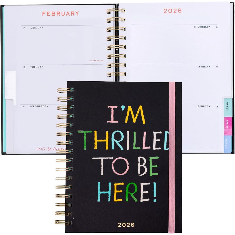 imagebando 12Month Medium Daily and Weekly Planner Dated January 2026 December 2026 Hard Cover Self Care Journal Spiral Agenda with Monthly Calendar Stickers Art ampamp Bonus Pages Green PlaidThrilled to Be Here