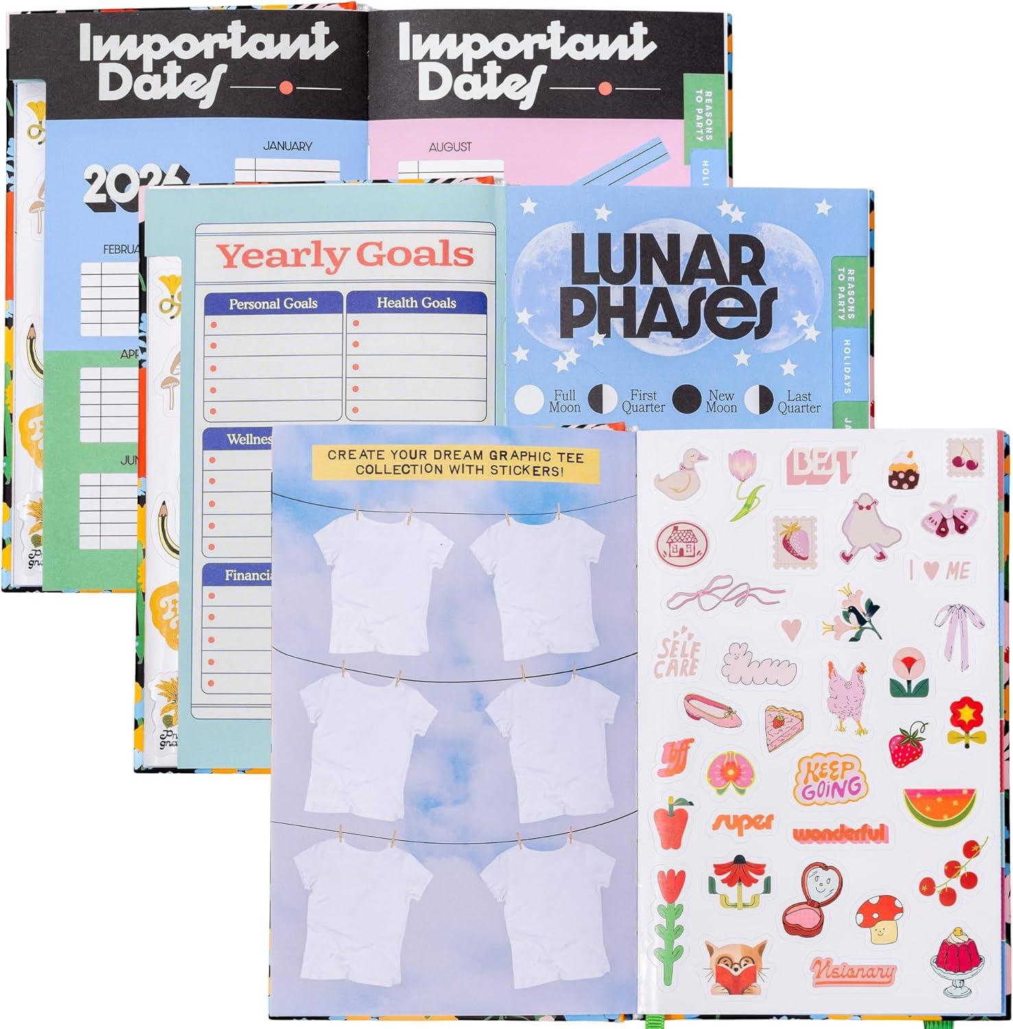 imagebando 12Month Classic Daily and Weekly Planner Dated January 2026 December 2026 Hard Cover Self Care Journal Bound Agenda with Monthly Calendar Stickers Art ampamp Bonus Pages Black Floral